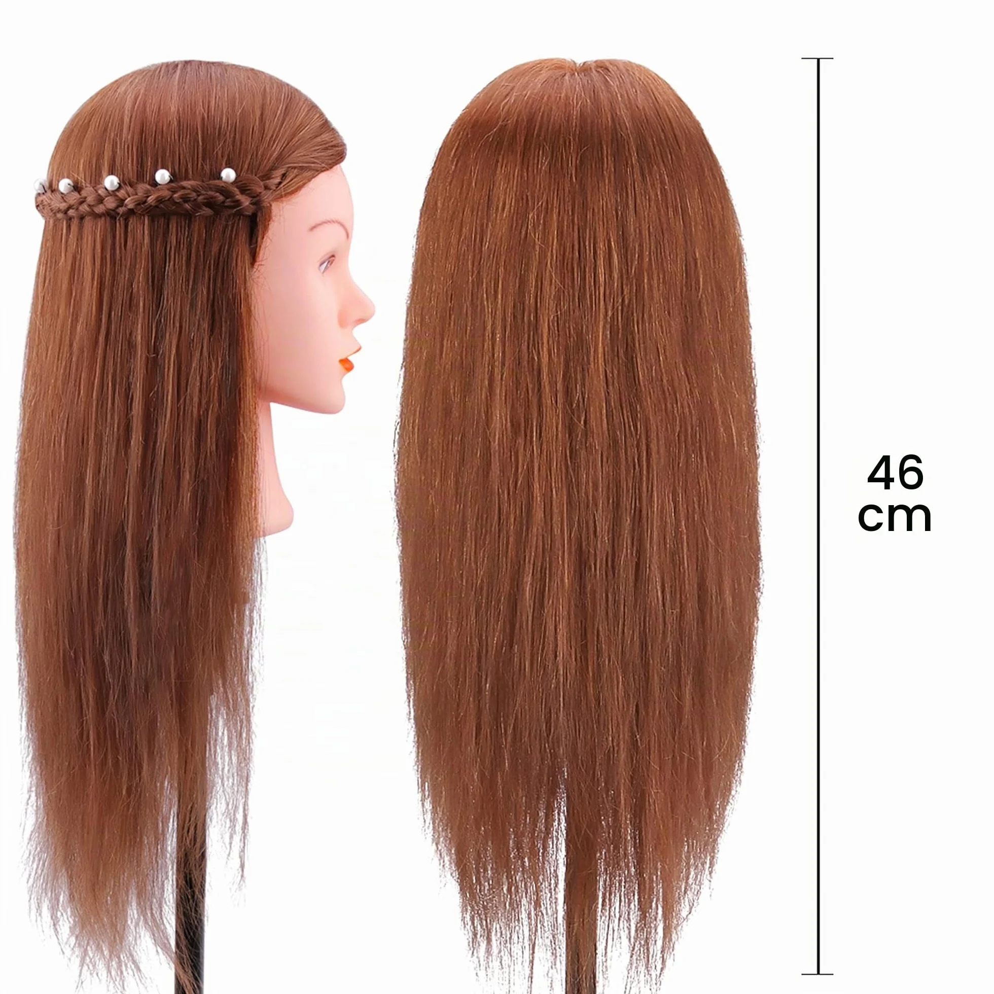 TopDirect 18" Cabeza de Maniquí Cabello Humano Real para Practicas Peluquería con Soporte de Mesa