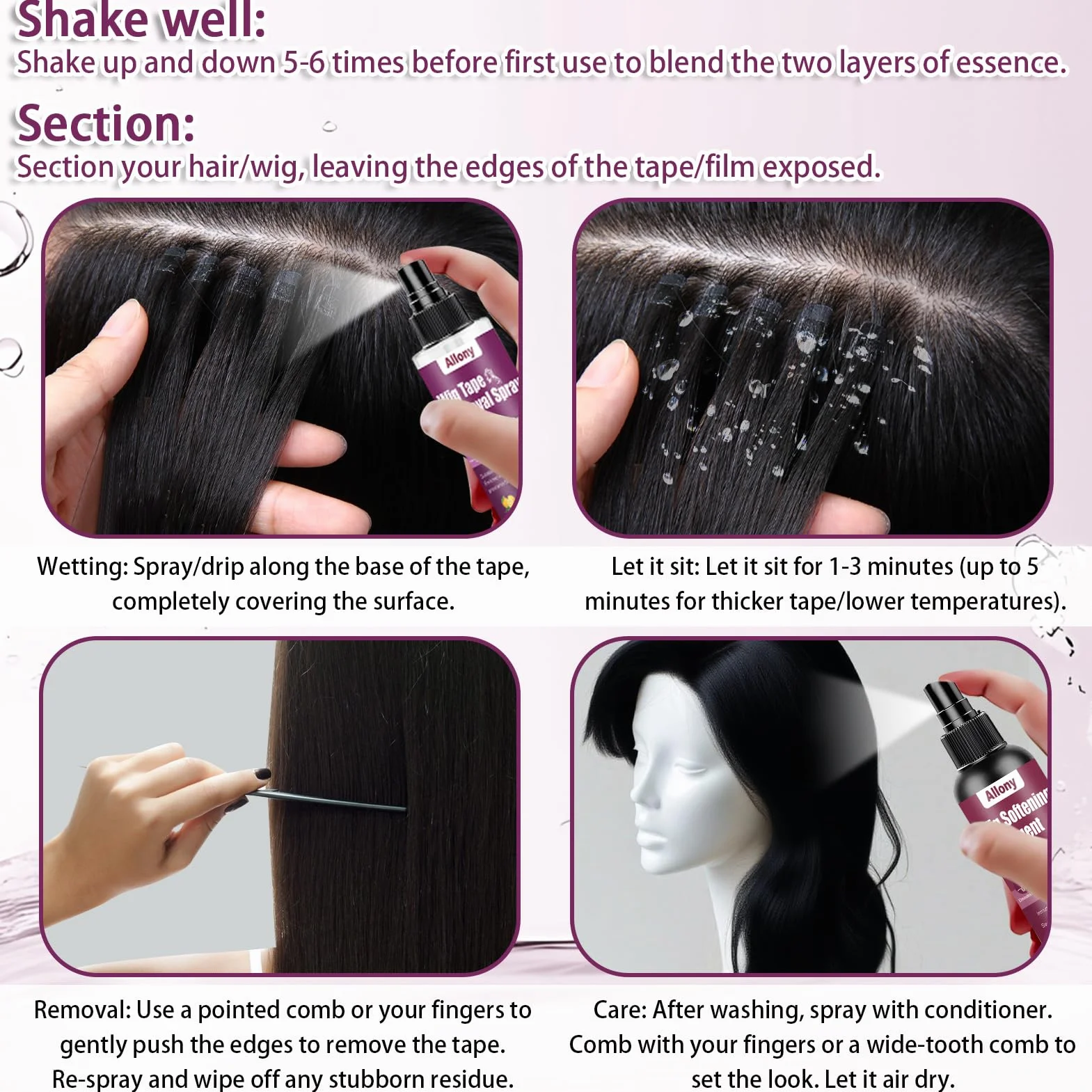ALLONY Removedor de Extensiones Adhesivas 118ml, Spray Alisante para Pelucas 100ml