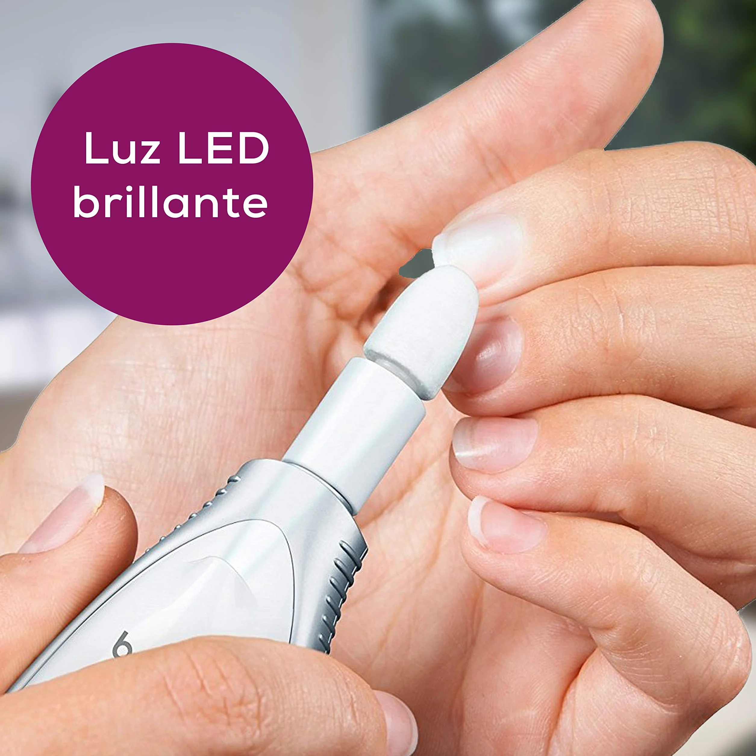 Beurer MP 41 Set de manicura y pedicura profesional, torno para uñas, 7 accesorios, luz LED, rotación izquierda/derecha, 2 velocidades