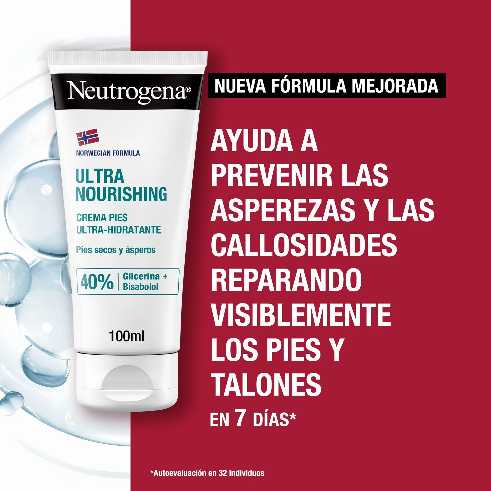 Neutrogena Fórmula Noruega Crema Pies Ultra Hidratante 2 x 100 ml, 40% Glicerina y Bisabolol