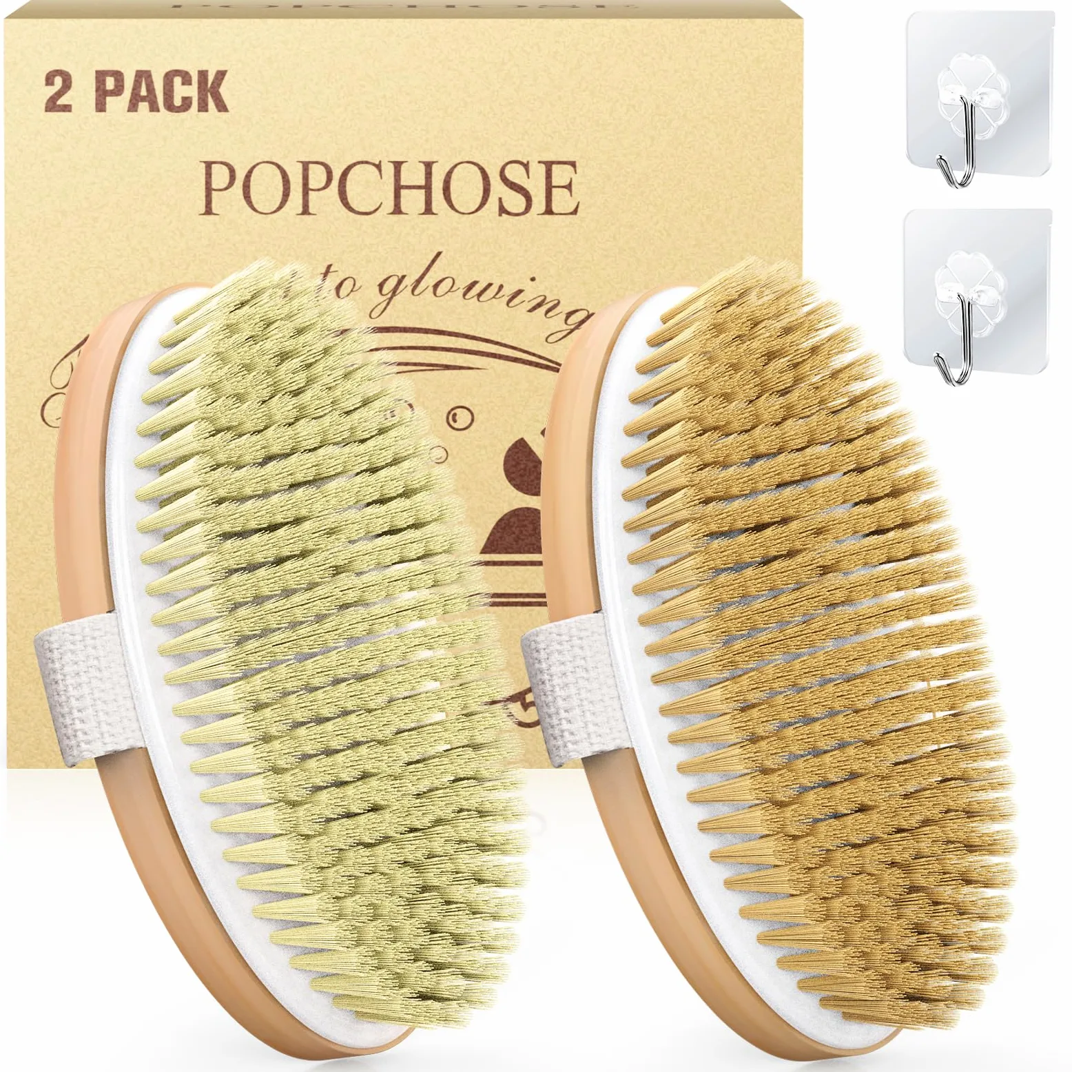 POPCHOSE Cepillo corporal de cepillado en seco, cepillo exfoliante de cerdas naturales para piel seca, exfoliante corporal para piel impecable, tratamiento de celulitis, drenaje linfático y mejora de