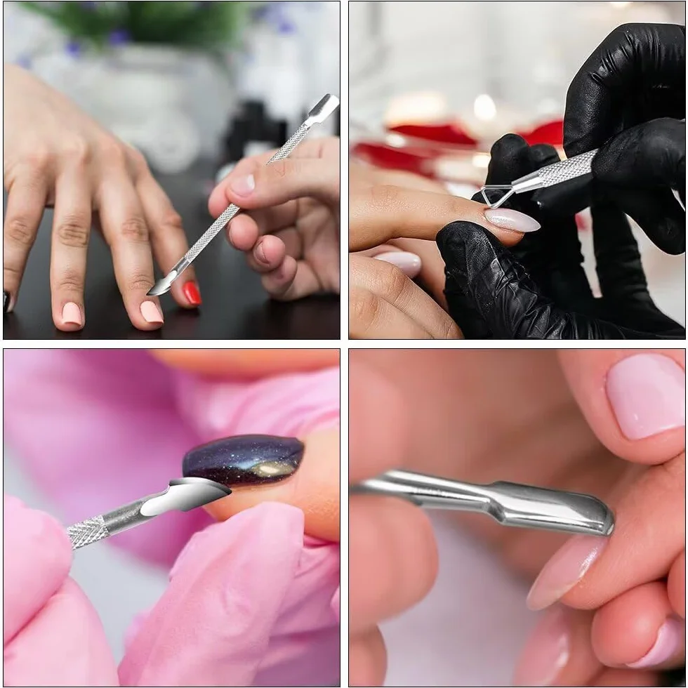Kit de removedor de cutículas, paquete de 2, empujador y recortador de cutículas, doble cabeza para quitar piel muerta