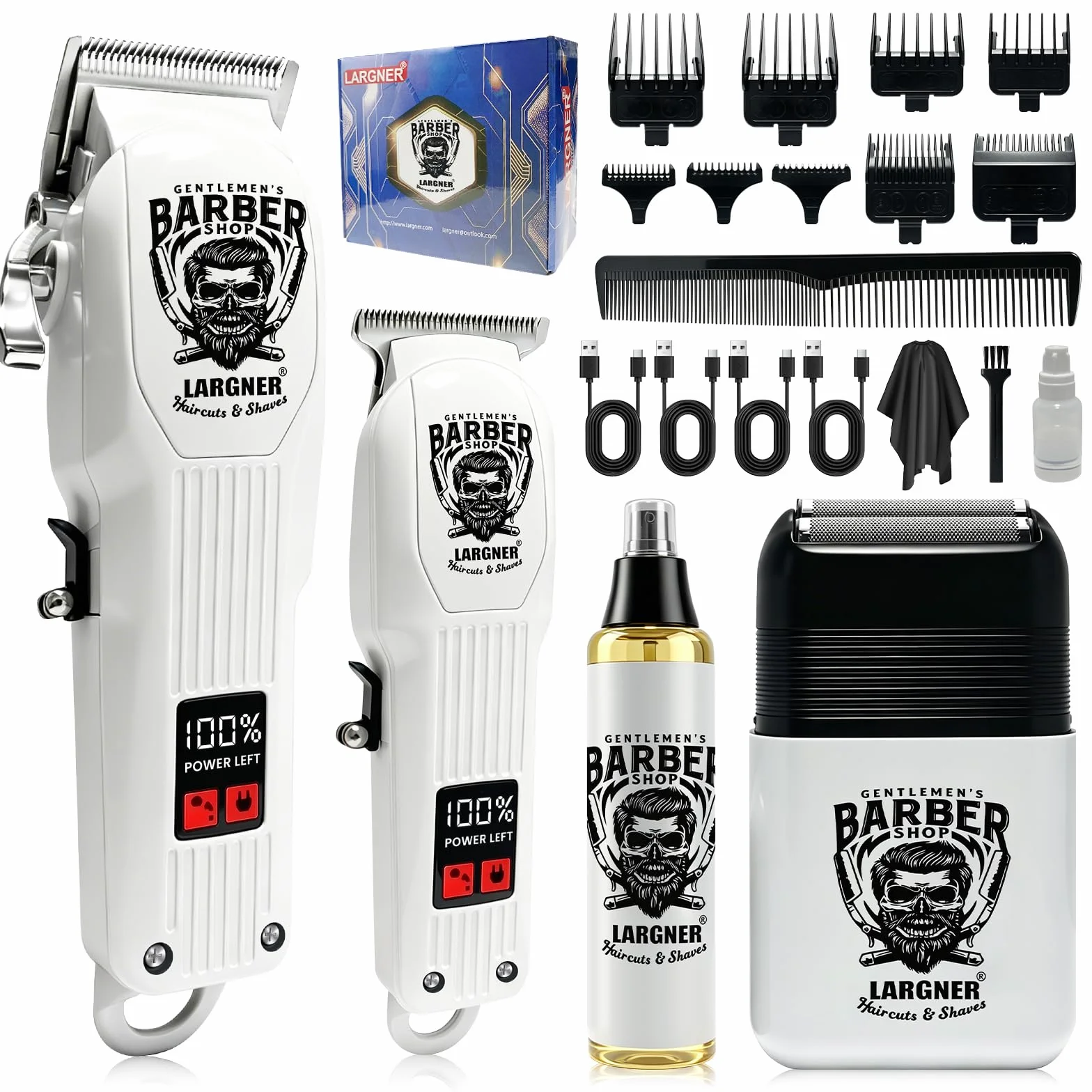 Cortapelos profesional inalámbrico recargable hombre, recortadora barba afeitadora eléctrica LCD 8 peines guía kit