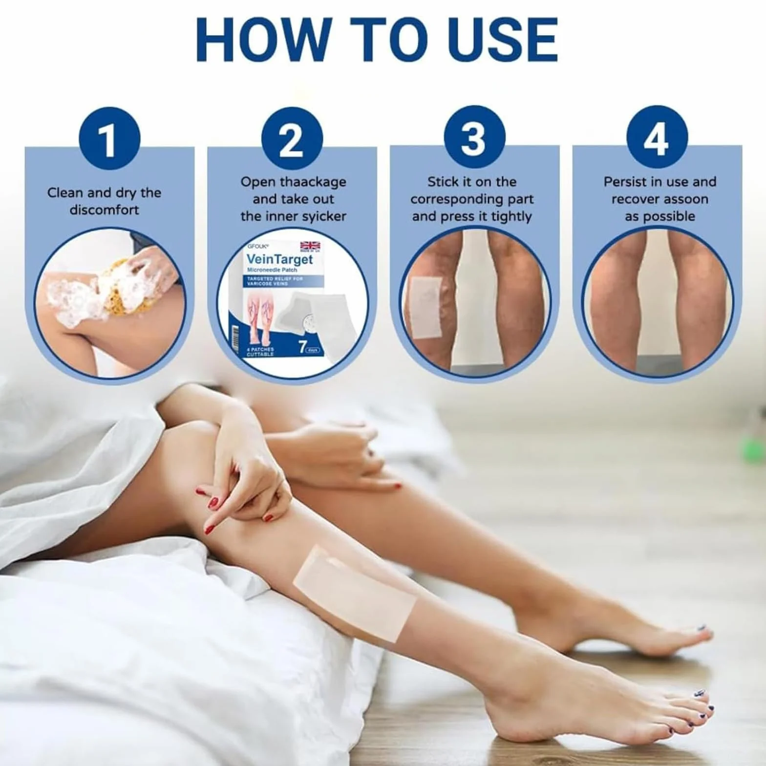 Parche venoso para piernas cansadas, apoyo circulación sanguínea, ingredientes naturales, 2 unidades