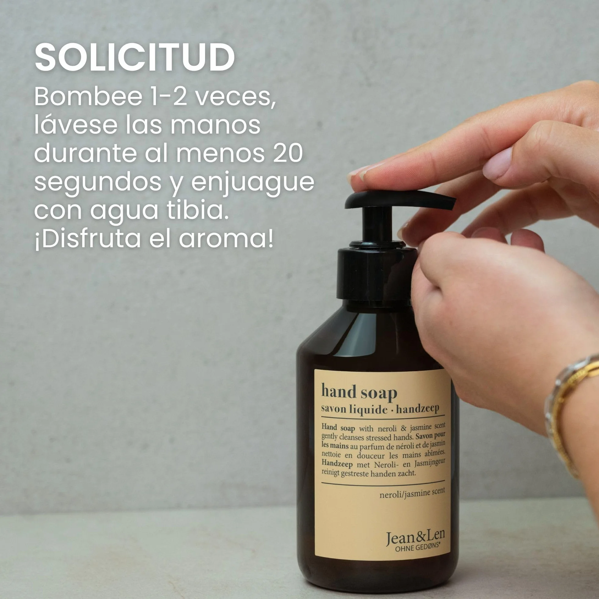 Jean & Len Jabón de manos Neroli y jazmín, 250 ml, sin parabenos, vegano