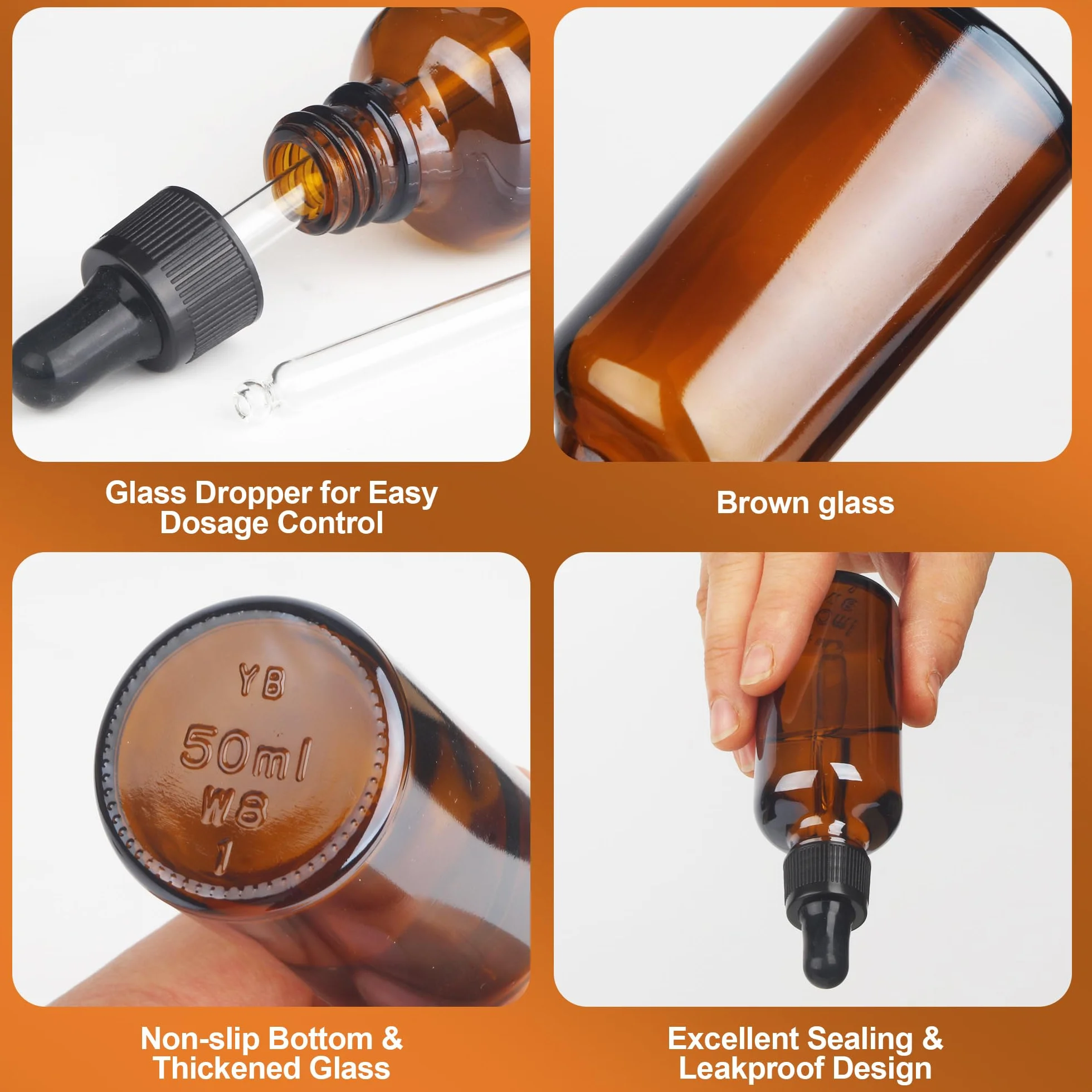 Frascos Cuentagotas Cristal 50ml Ambar con Gotero y Embudo para Aceites Esenciales