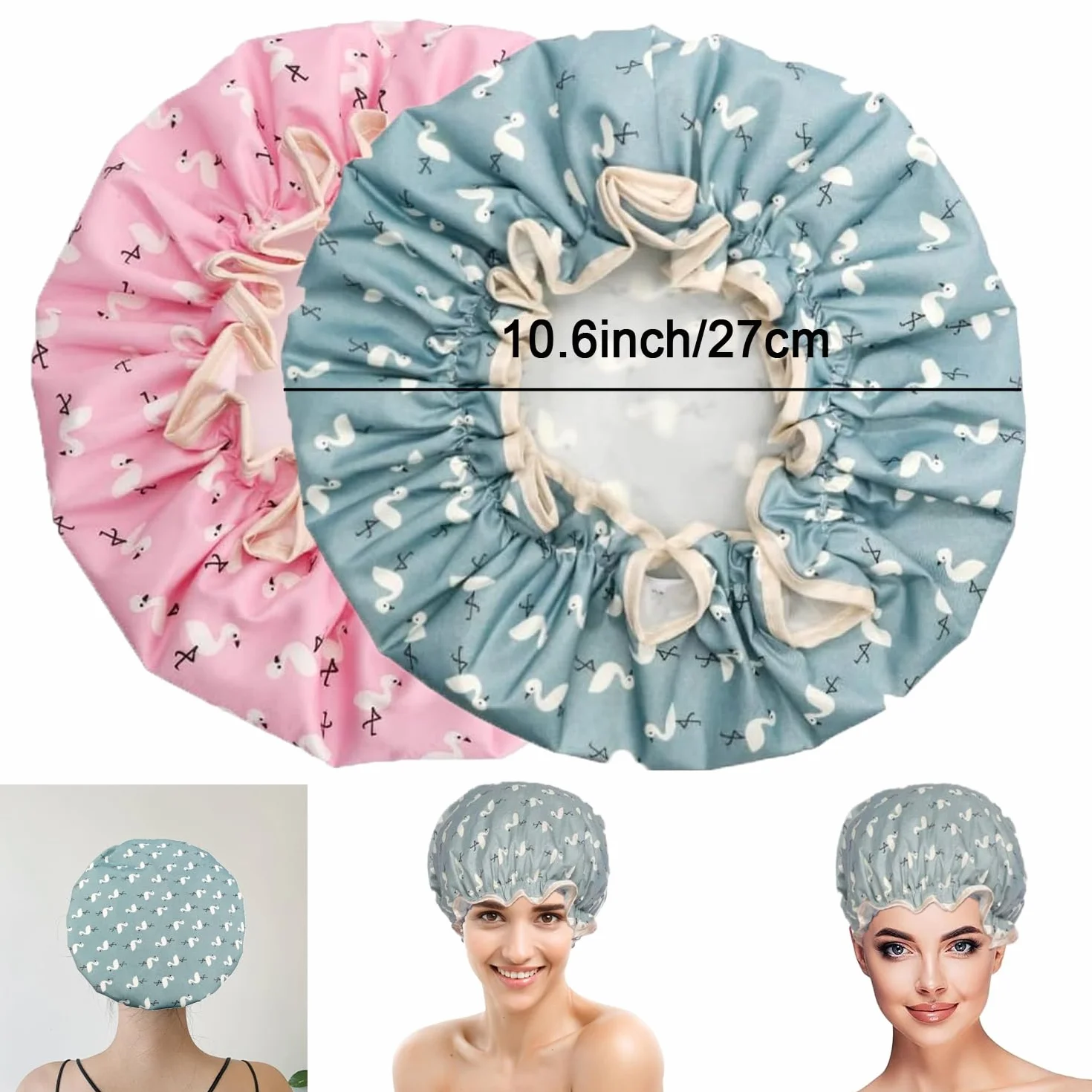 Gorro de ducha reutilizable impermeable doble capa con volantes