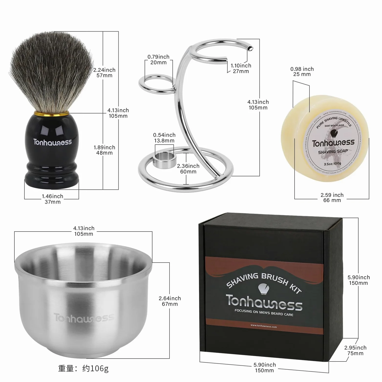 Kit de brochas de afeitar para hombre, juego de brochas de afeitar 4 en 1, incluye cepillo de afeitar de pelo de tejón, cuenco de afeitar de acero inoxidable, soporte de afeitado y jabón