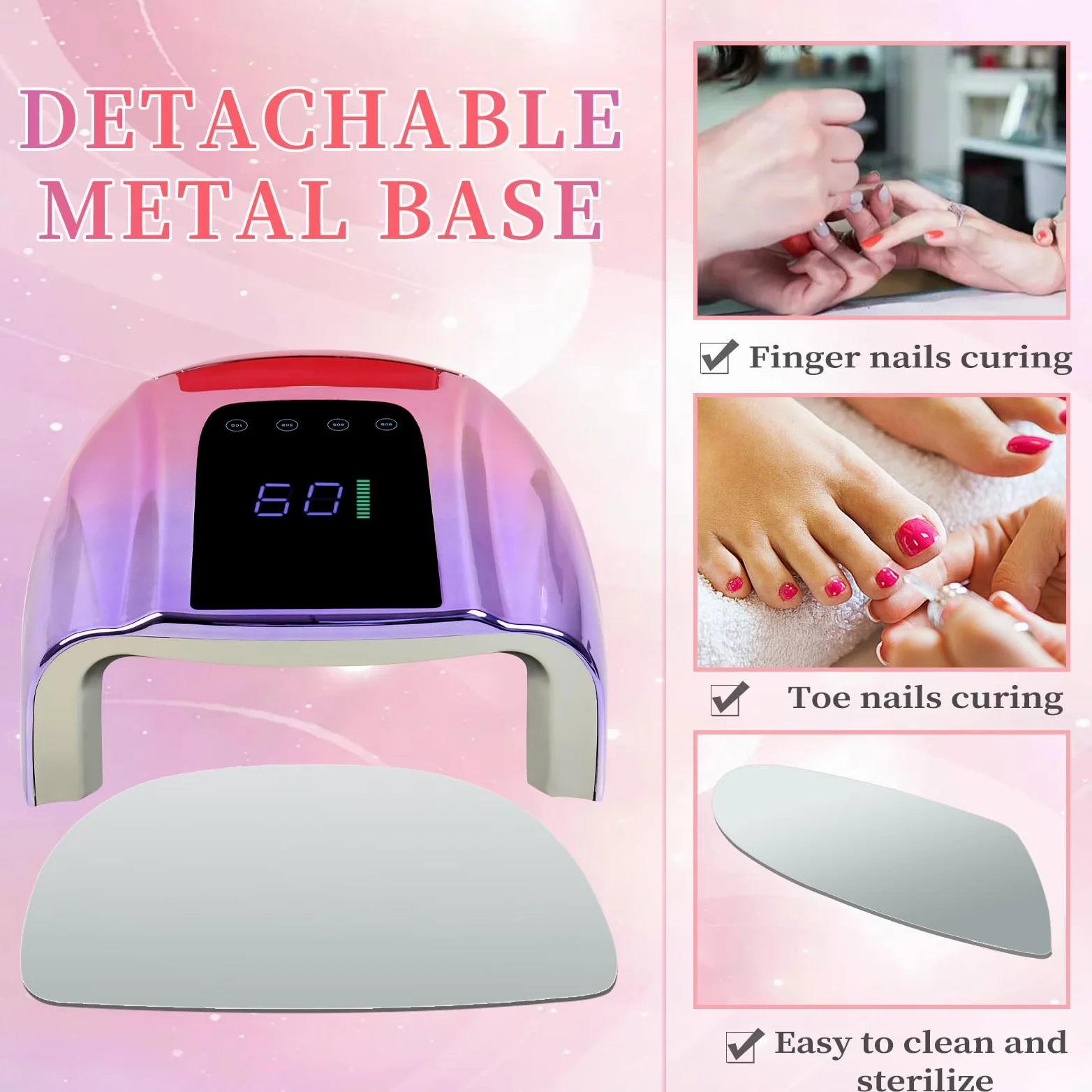 Lámpara de uñas LED UV recargable de 96 W, luz UV inalámbrica portátil para uñas con pantalla LCD, sensor automático, 4 ajustes de temporizador y secador de uñas con sensor inteligente, luz