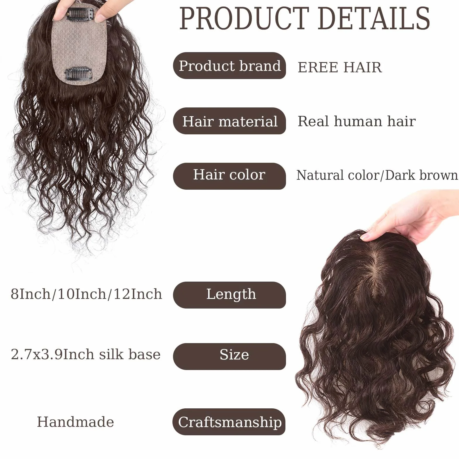 Extensiones de pelo humano rizado corto para mujeres con adelgazamiento de 30 cm, parte central de 30 cm, extensiones de pelo ondulado con clip, cobertura pequeña de 7 x 10 cm, base de seda, color