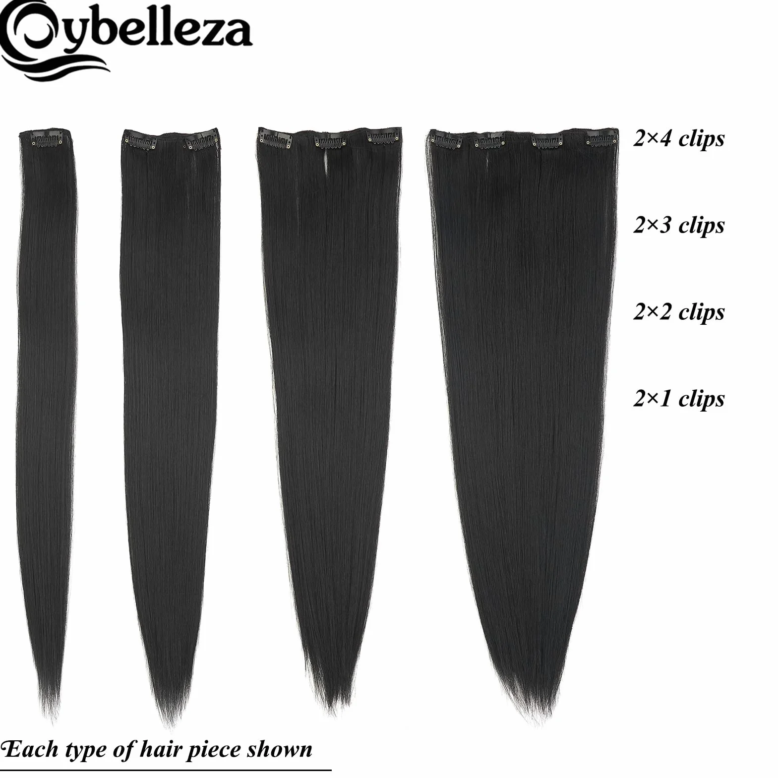 Extensiones de Pelo Natural Liso 60cm 8 Piezas Cabello Postizo Sintético Largo para Mujer Negro