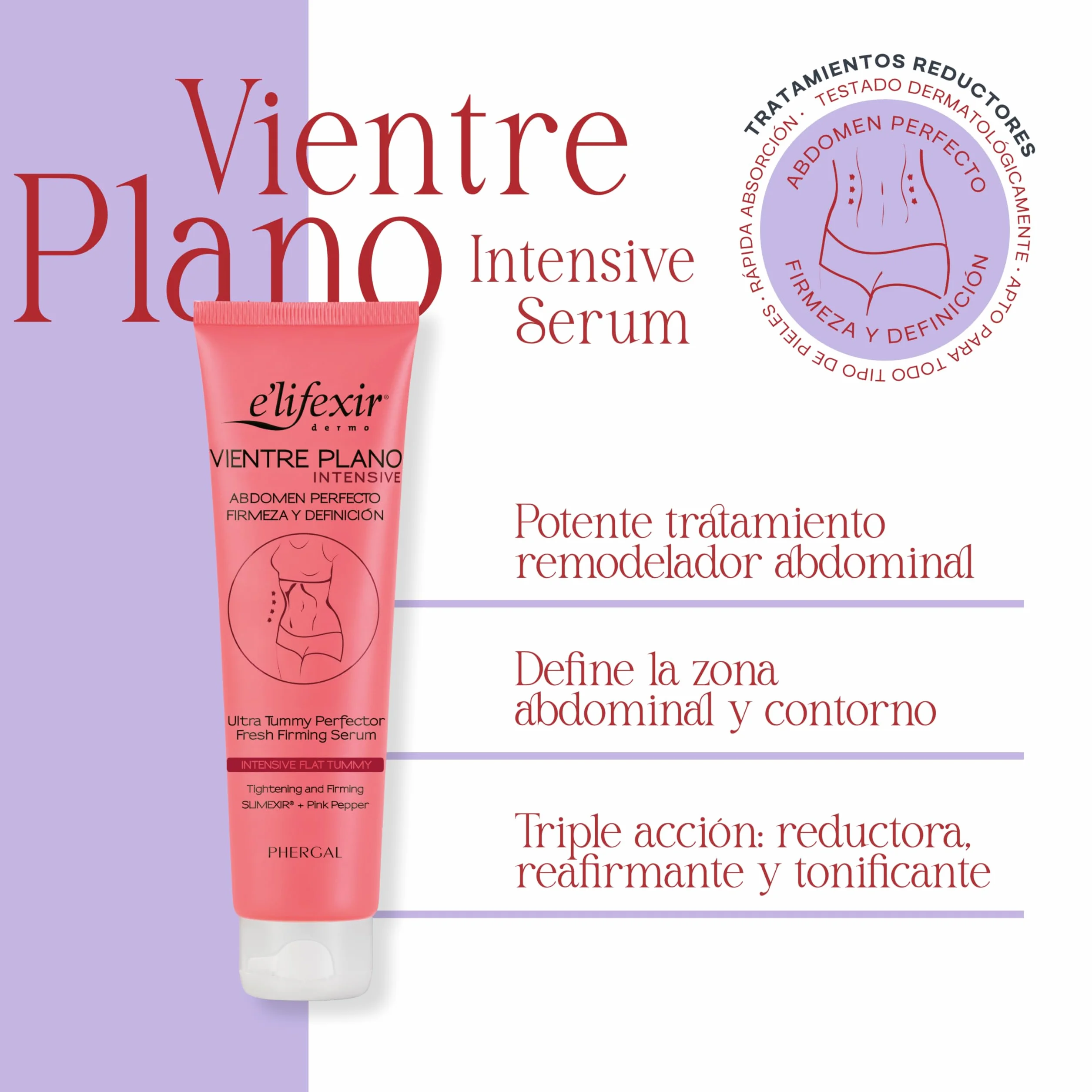Elifexir Sérum Vientre Plano Intensive 150ml Elimina Volumen Drena Tonifica Reafirma Abdomen SLIMEXIR PINK PEPPER Cafeína