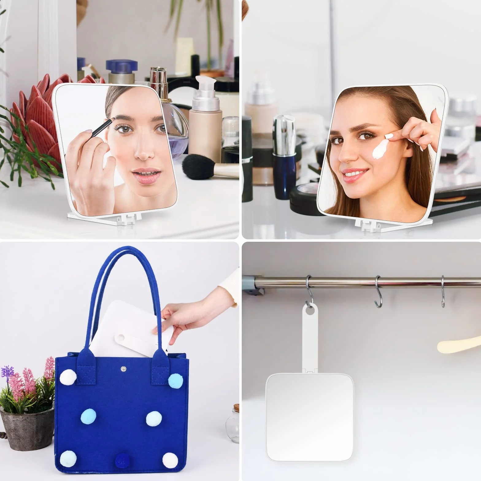 OSDUE Espejo de Mano 180° Plegable, Pequeño y Portátil Mango Ergonómico para Maquillaje