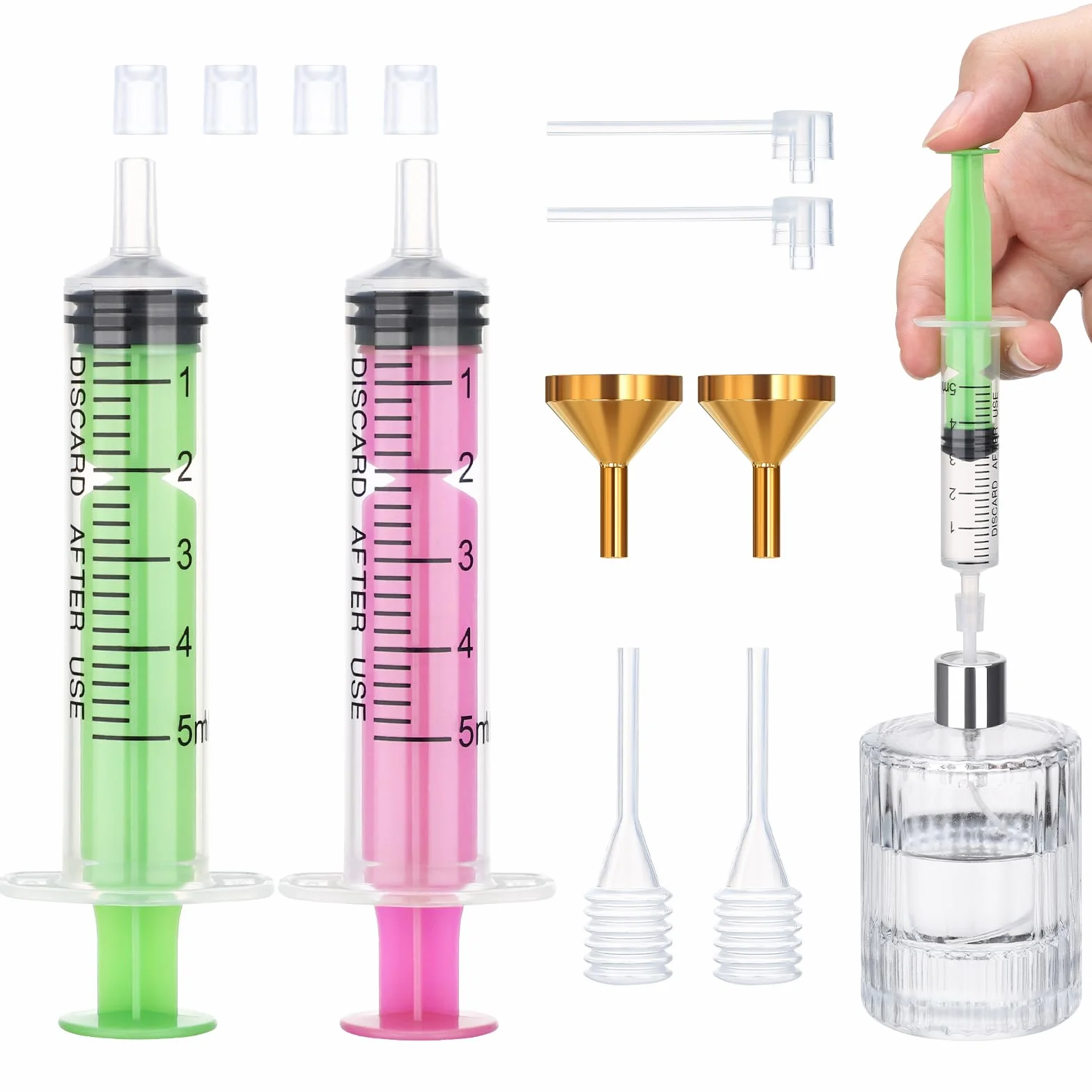 Segbeauty Herramienta de Transferencia para Colonia, 5ml Jeringa de Plastico, Embudo de Metal, Bomba Dispensadora de Perfume