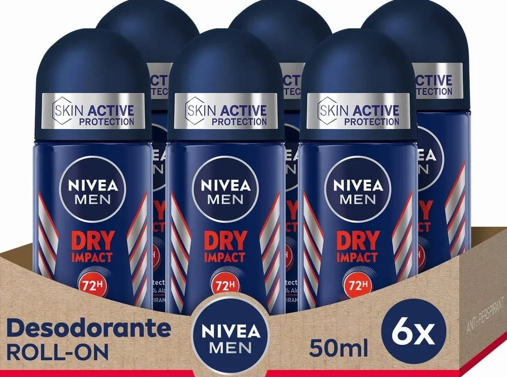 NIVEA MEN Dry Impact Desodorante Antitranspirante Roll-on 72h Pack 6 x 50 ml