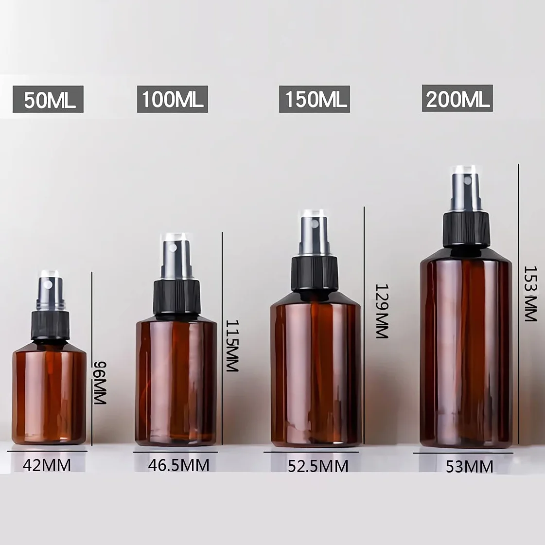 Botella de Spray Plástico Vacía 50 ml Marrón con Bomba Negra Niebla Fina Atomizador Pequeño para Perfume Viaje