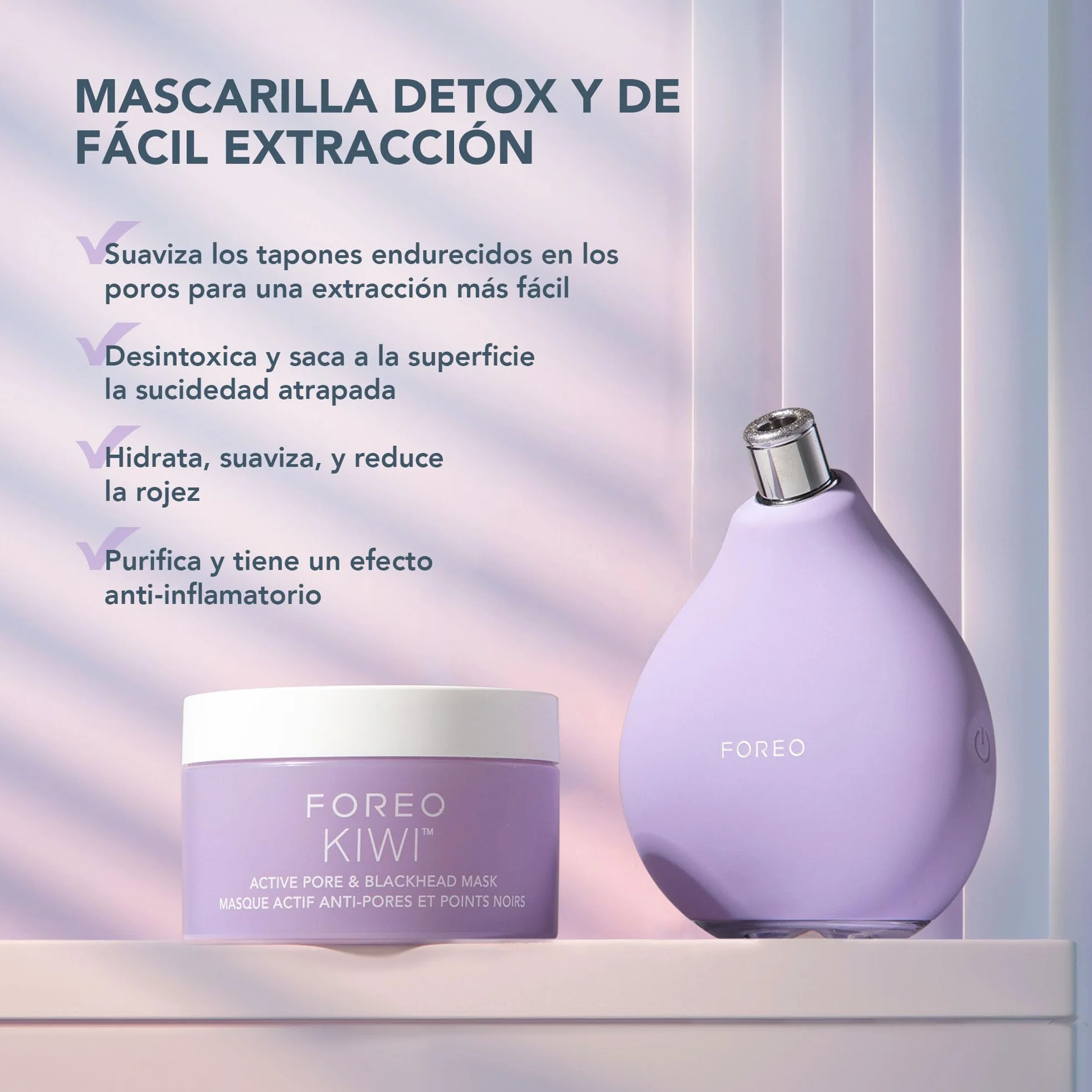 FOREO KIWI Derma Dispositivo de Microdermoabrasión Succionador Extractor Puntos Negros Mascarilla Activa Poros 100g