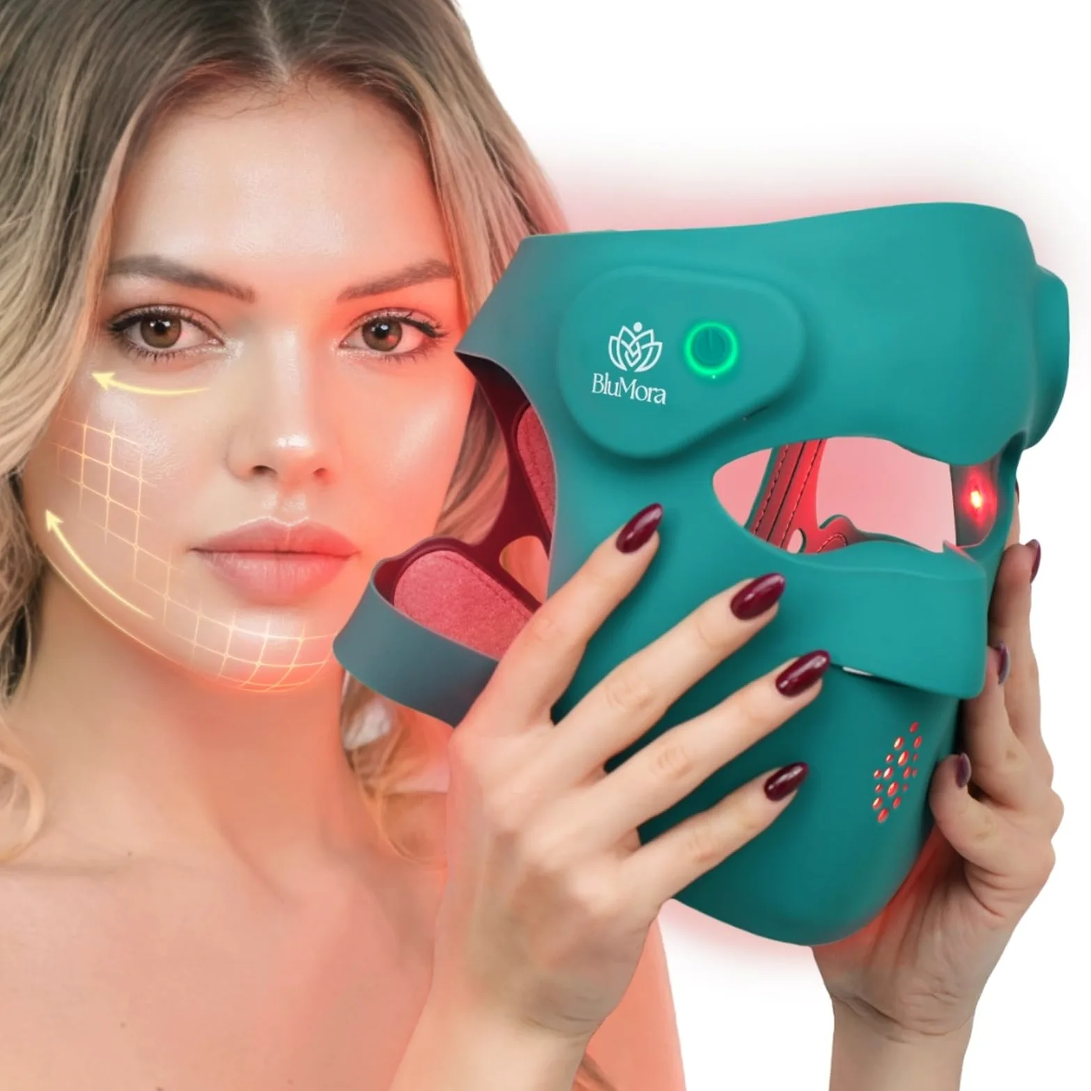 Mascarilla LED fototerapia - máscara de terapia de luz roja inspirada en el cuidado de la piel coreano - 8 modos de color con luces azules, rojas y NIR - Diseño ligero 3D para