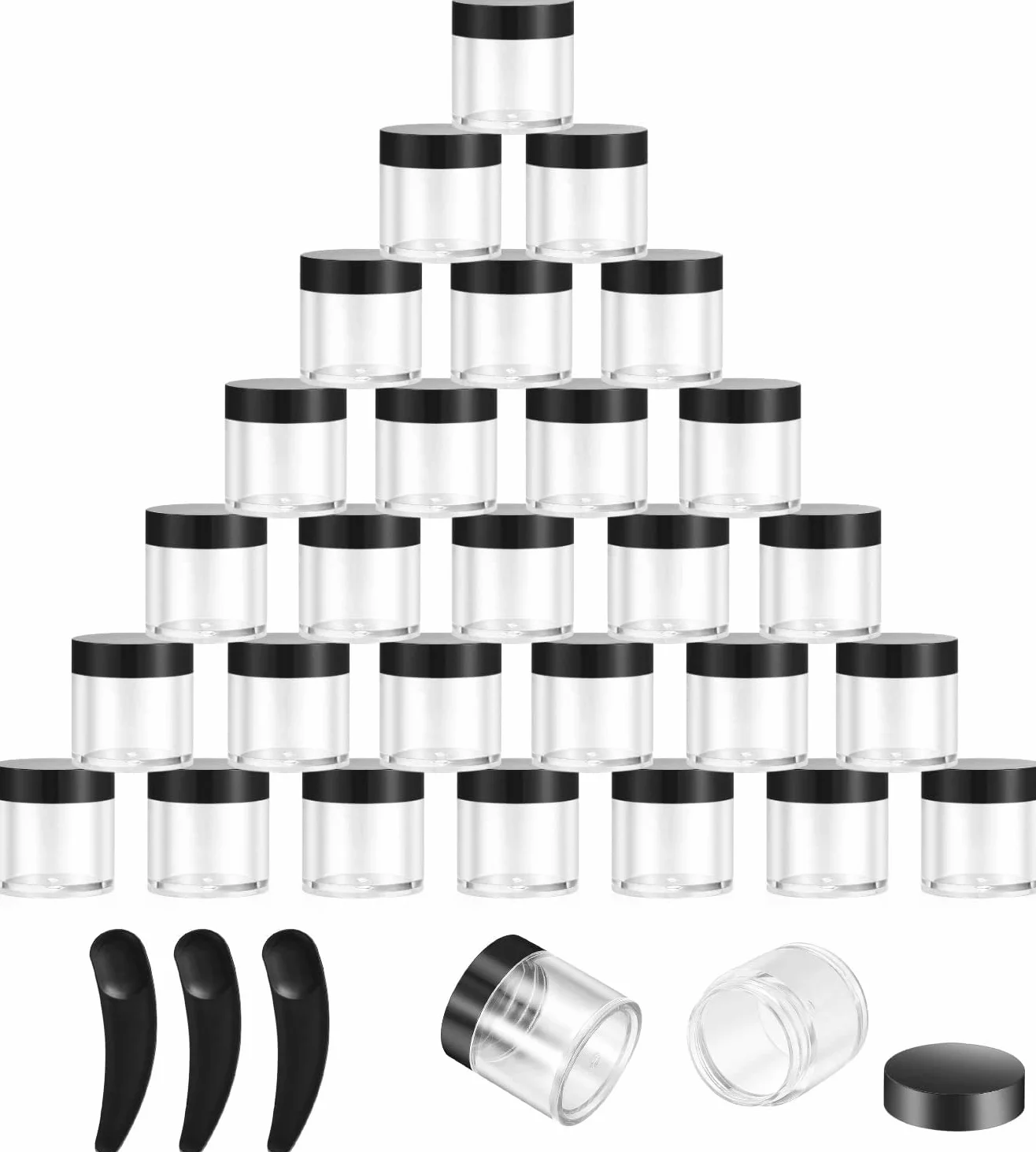 Tarros de Plástico 10g Envase Cosméticos Vacío Pequeño con Tapa para Crema Muestra, 30 Piezas (negro)