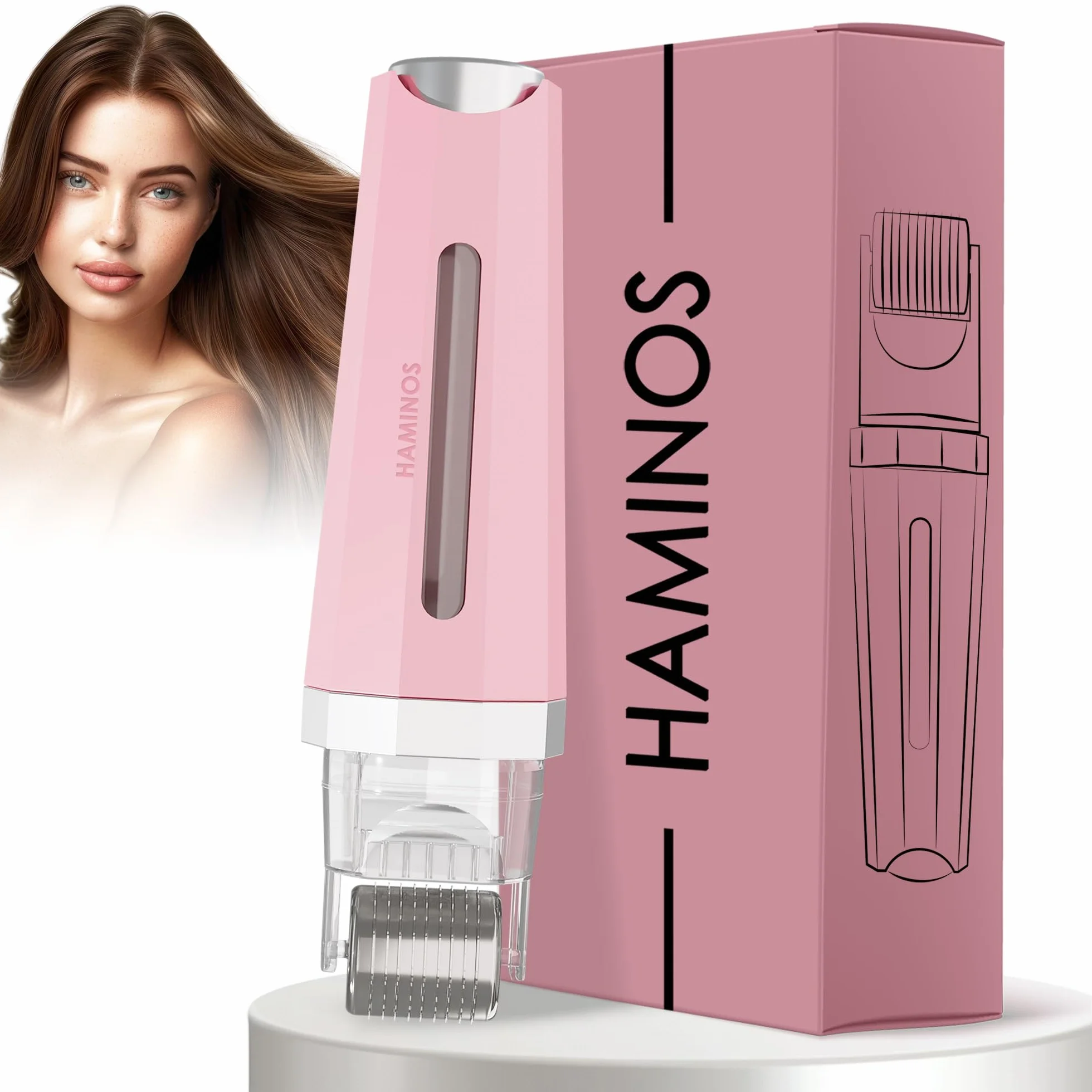 HAMINOS Derma roller 0,5 mm 3.0 con Depósito para Piel, 520 Agujas de Titanio