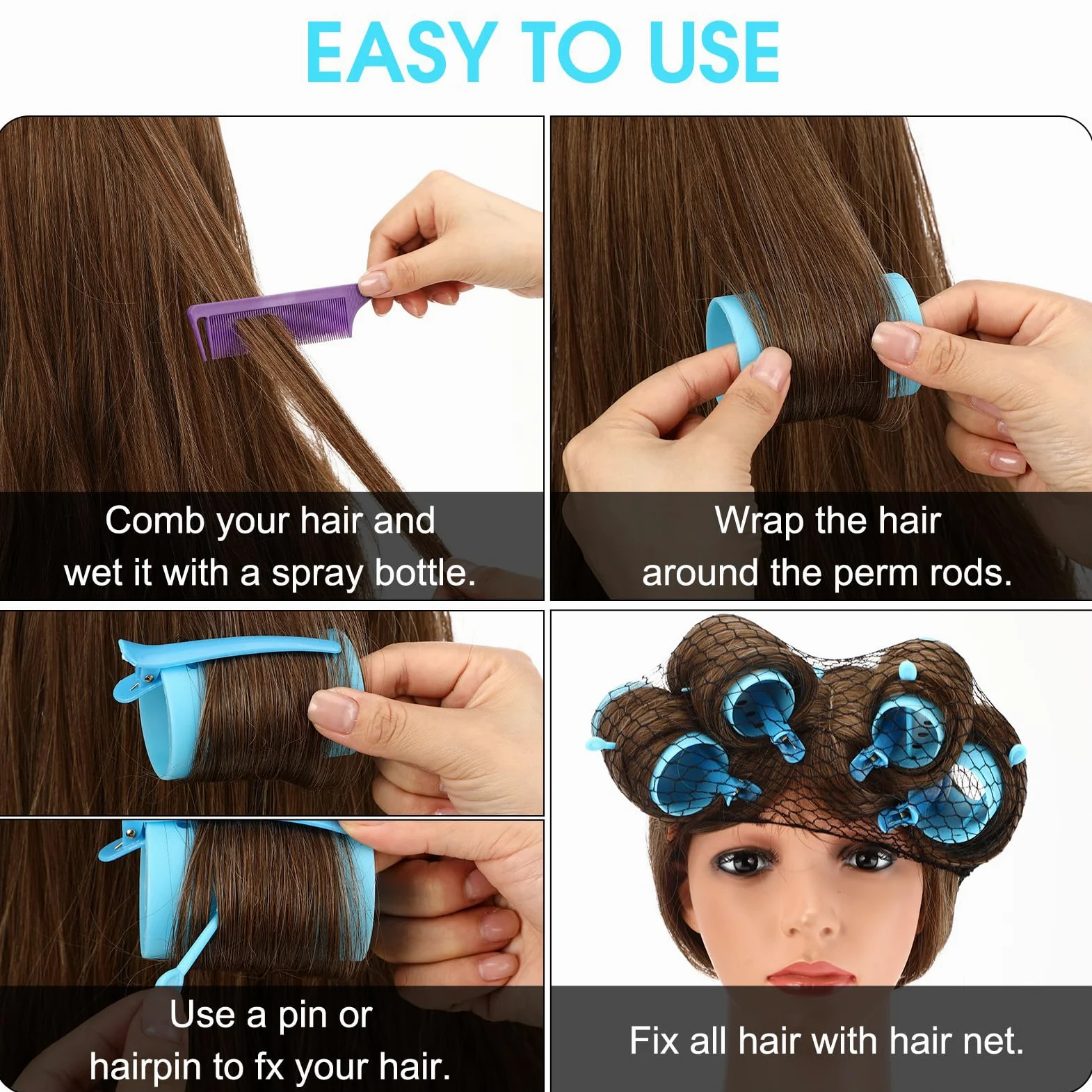 WILLBOND El juego de 141 rodillos para el cabello incluye 60 rodillos de plástico para el pelo (azul, 6 tamaños)