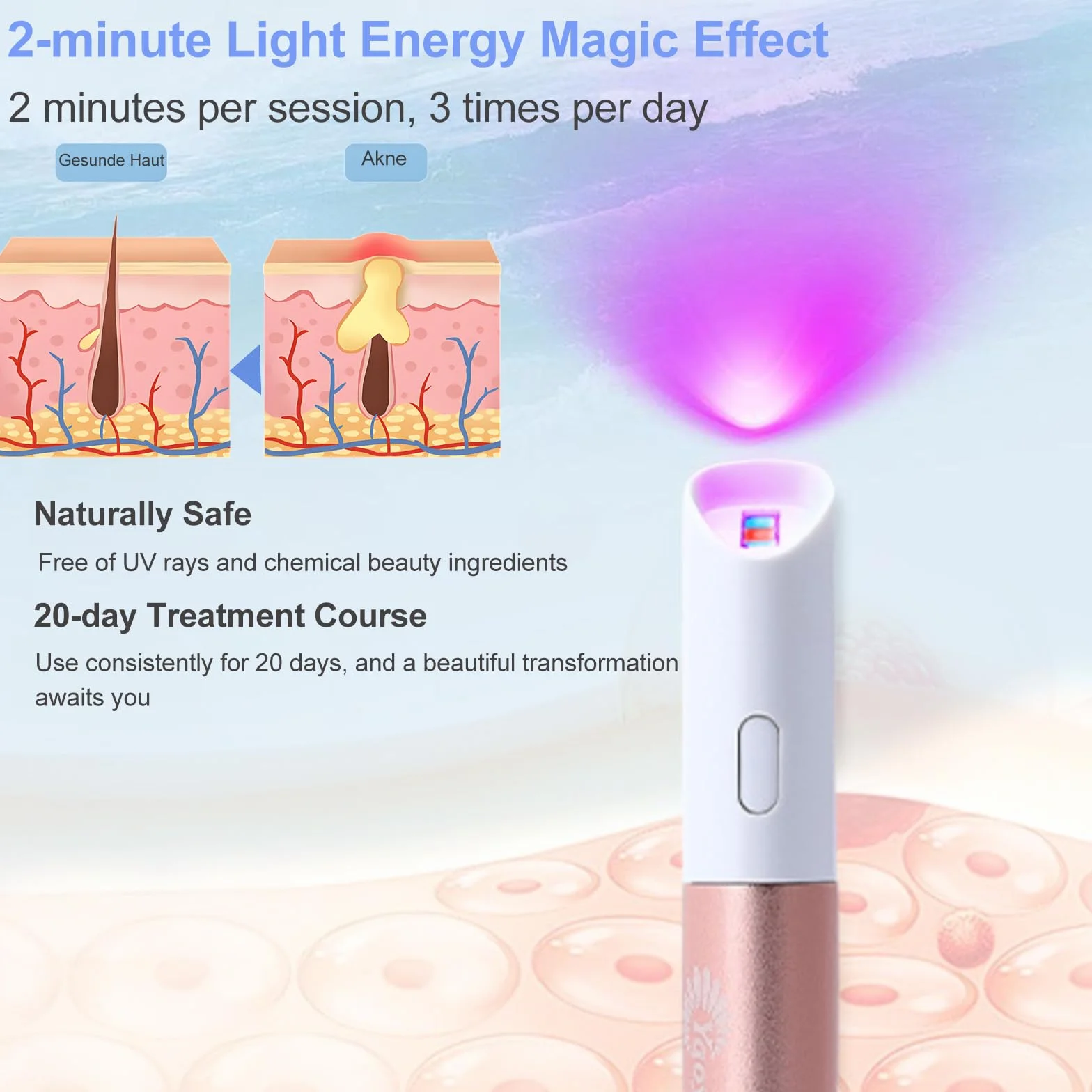 Bolígrafo de Terapia de Acné con Luz Azul y Roja 415nm 630nm para Eliminar Acné y Marcas