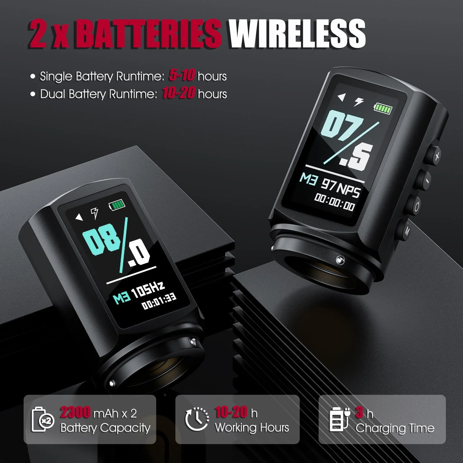 TATELF Kit Inalámbrico, Máquina Rotativa Profesional para Principiantes y Artistas, Pantalla LCD, 7 Vel, Batería 2300mAh, 20 Cartuchos, 10 Tintas