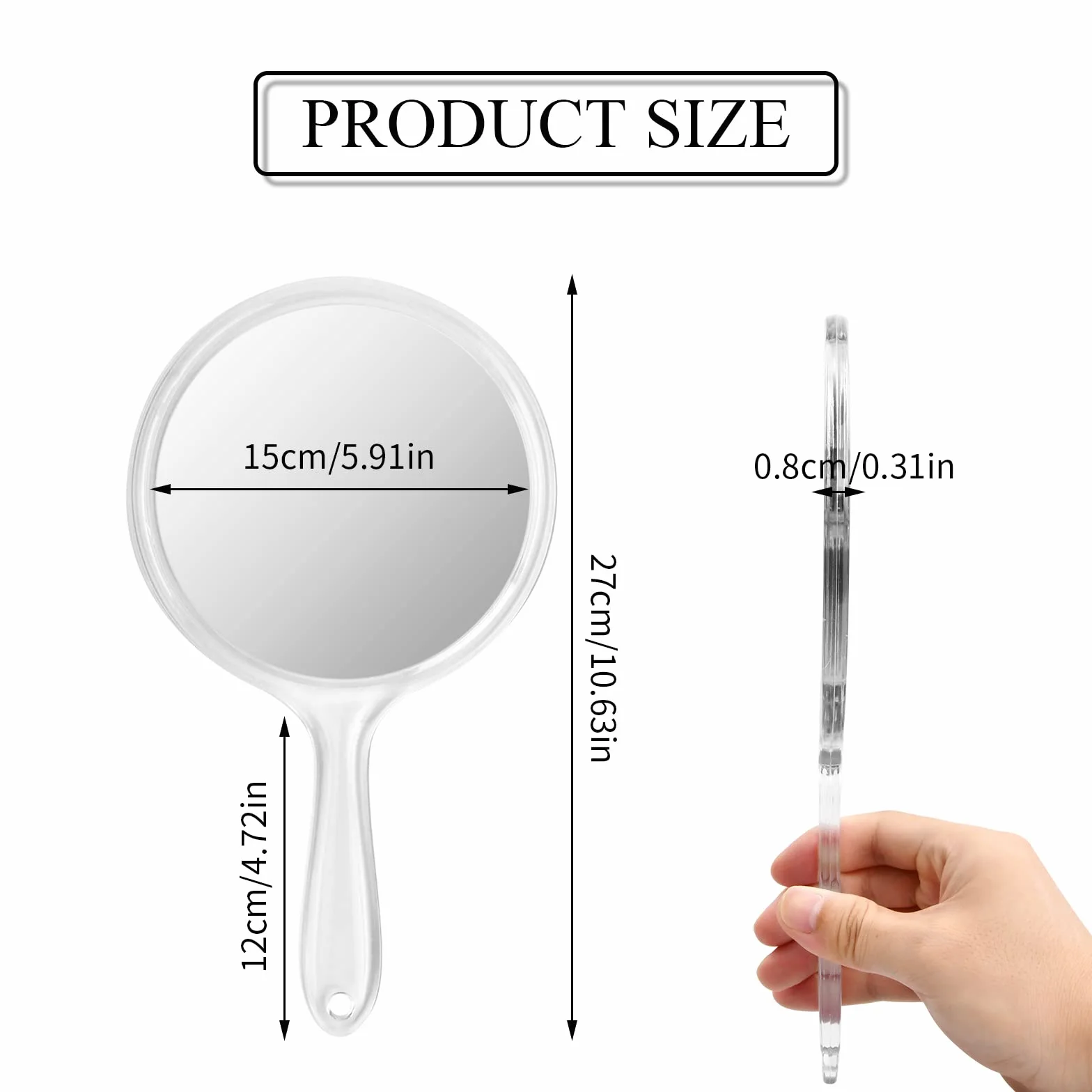 Espejo de Mano Doble Cara 1X/3X Aumento Redondo para Maquillaje