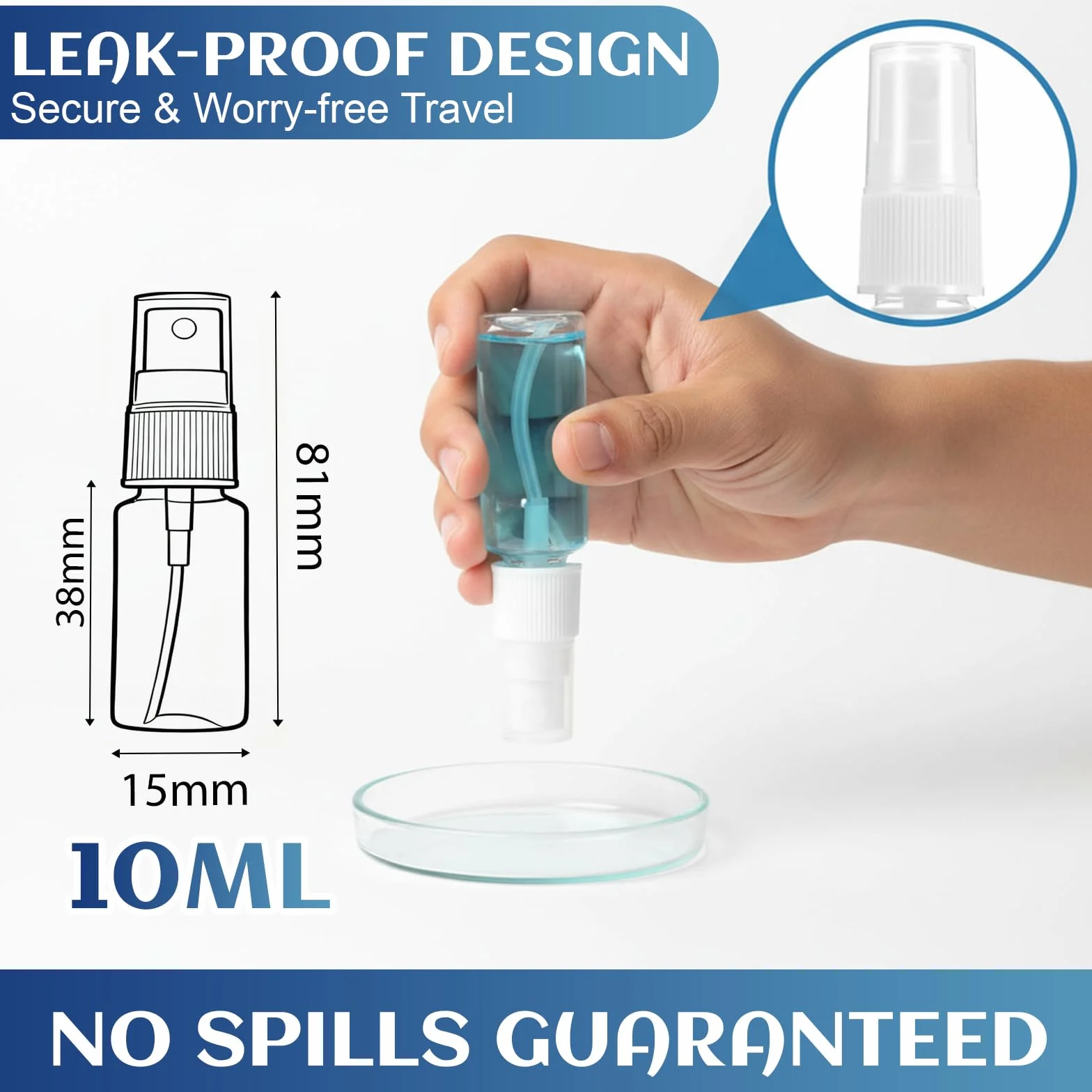 Botellas Aerosol Vacío Plástico 10ml, Bote Spray Transparente para Aceites Esenciales, Limpieza, Perfume