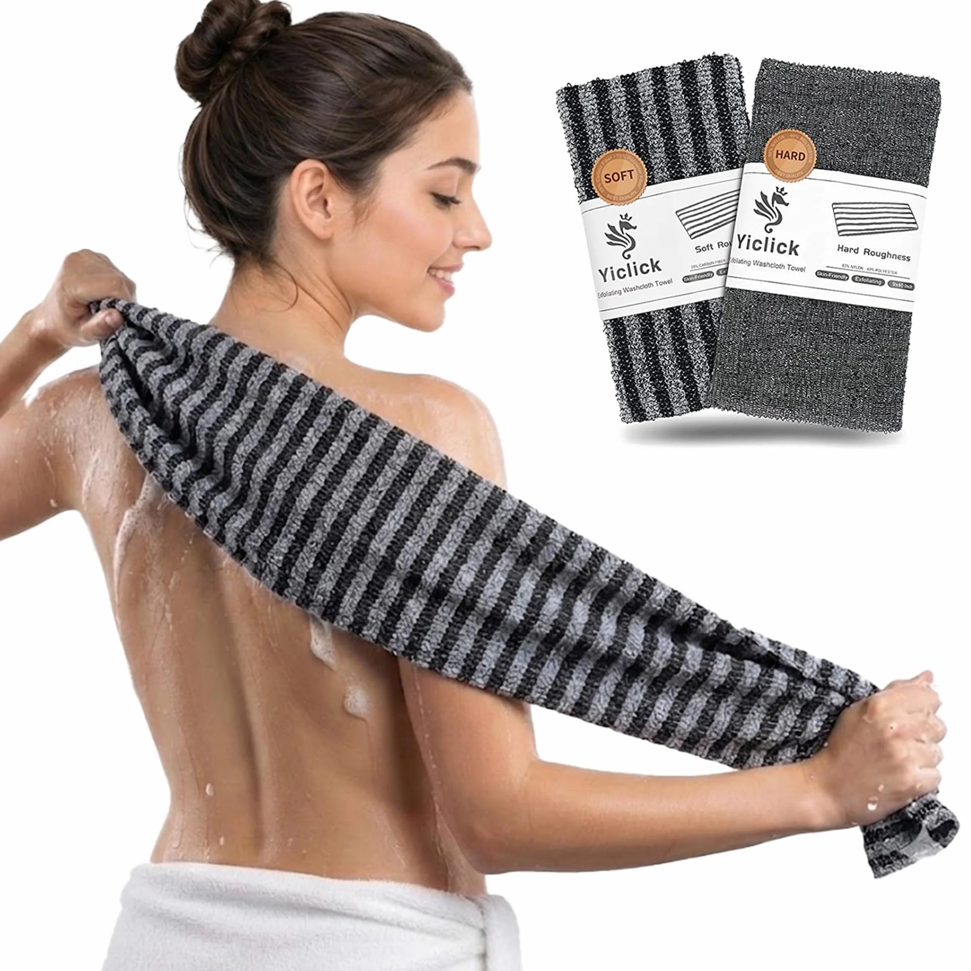Yiclick Paquete de 2 Toallas Exfoliantes - Esponja de Lufa para Cuerpo - Exfoliante de Espalda Suave y Áspera