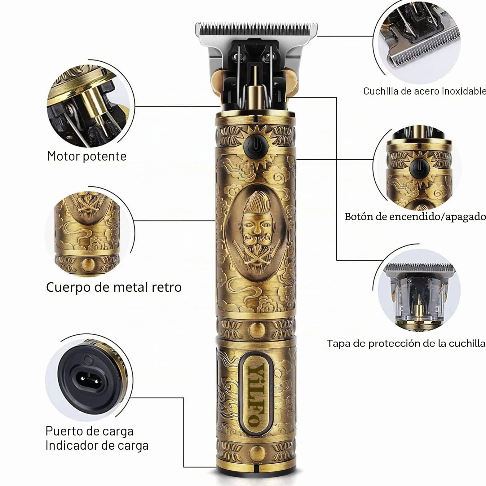 YiLFo Cortapelos Profesional Recargable USB Cortadora de Pelo Hombre Recortadora de Barba Kit Silencioso 3 Peines