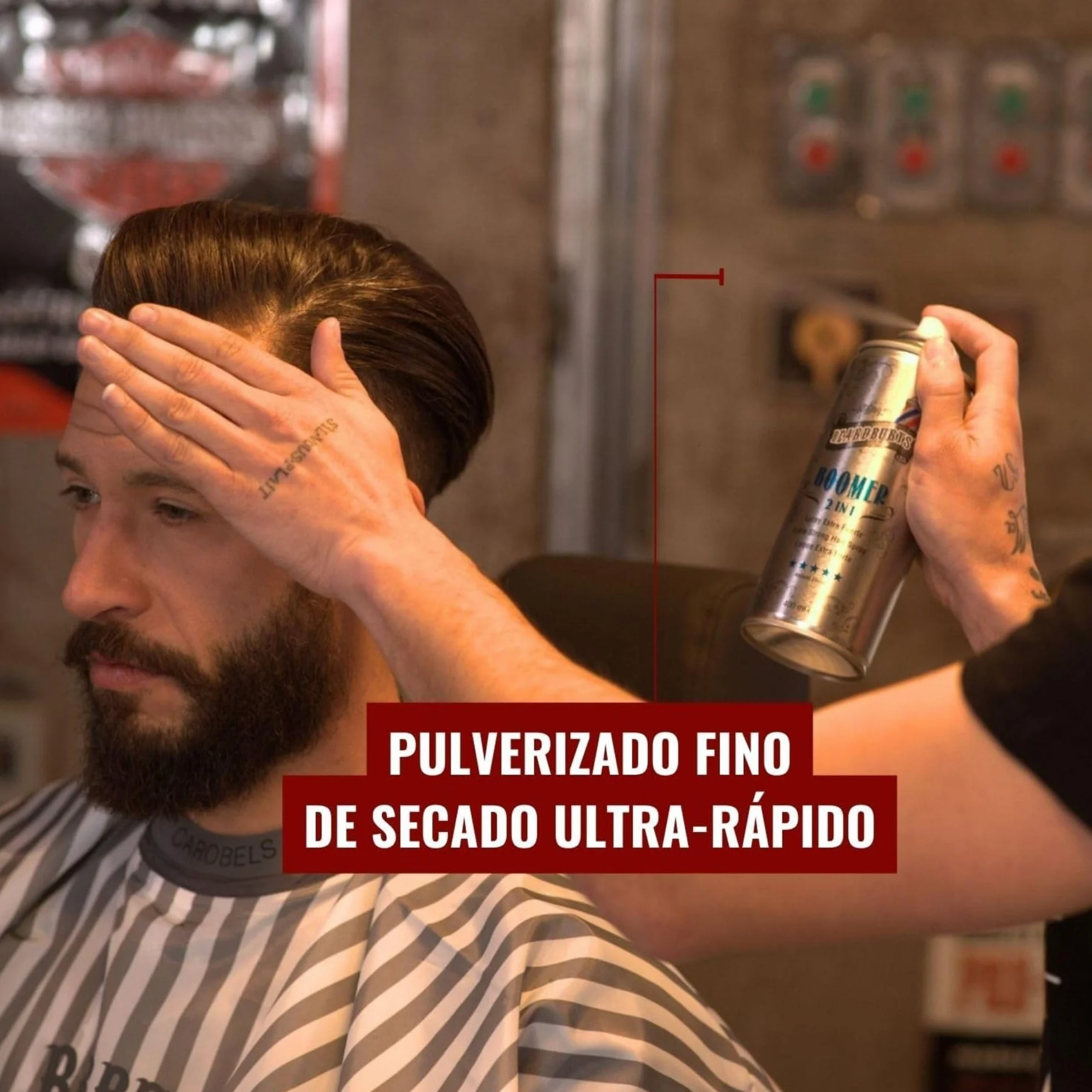 Beardburys HairSpray 2 en 1 Boomer Laca Profesional para el Pelo Hombre, Mate con Fijación Extra Fuerte, 400ml