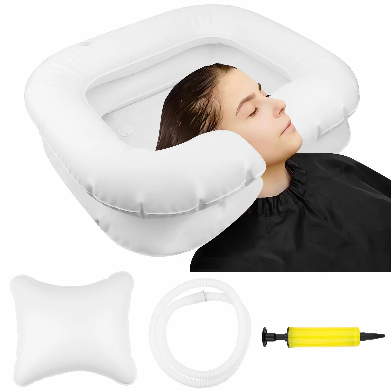 Lavacabezas Portátil Hinchable 60x55x22cm Blanco con Almohada