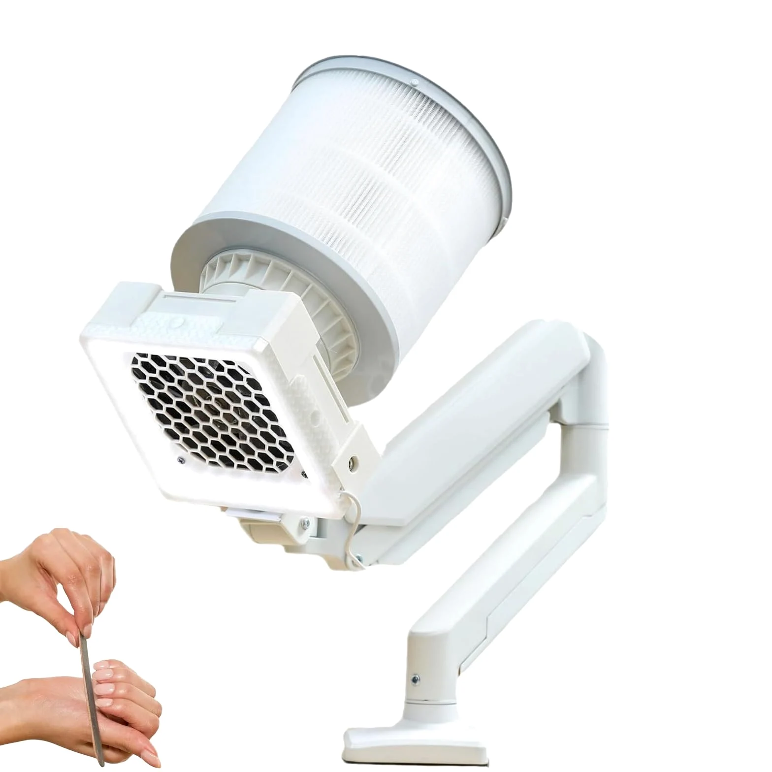 Aspirador de uñas universal de escritorio, aspirador vertical con luz LED, succión ajustable, soporte metálico de ángulo ajustable, colector de polvo profesional para salón de uñas en casa.