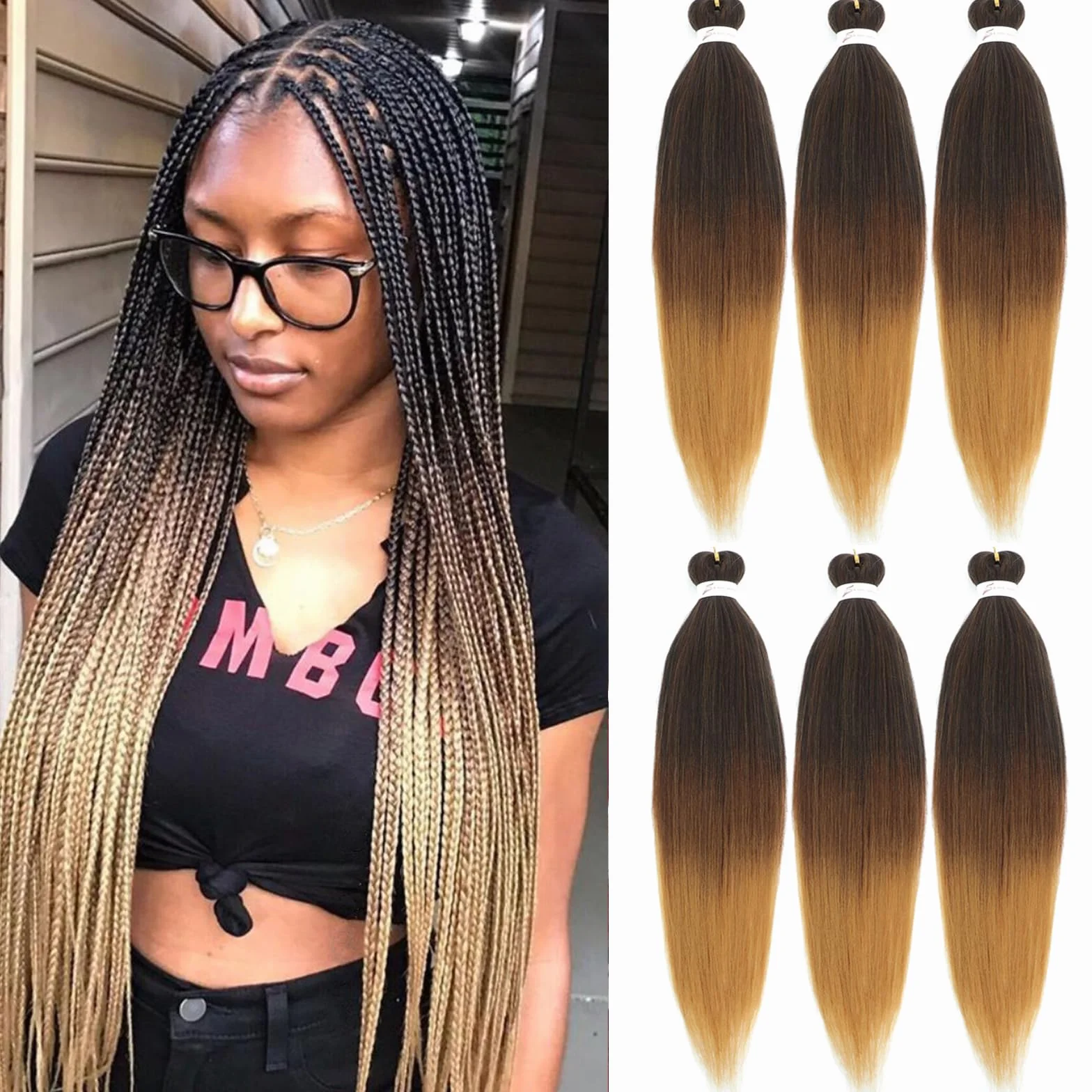 Braid Extensiones Cabello Sintético Yaki Braiding Twist Crochet 26 Pulgadas 6 Packs 1B/30/27#
