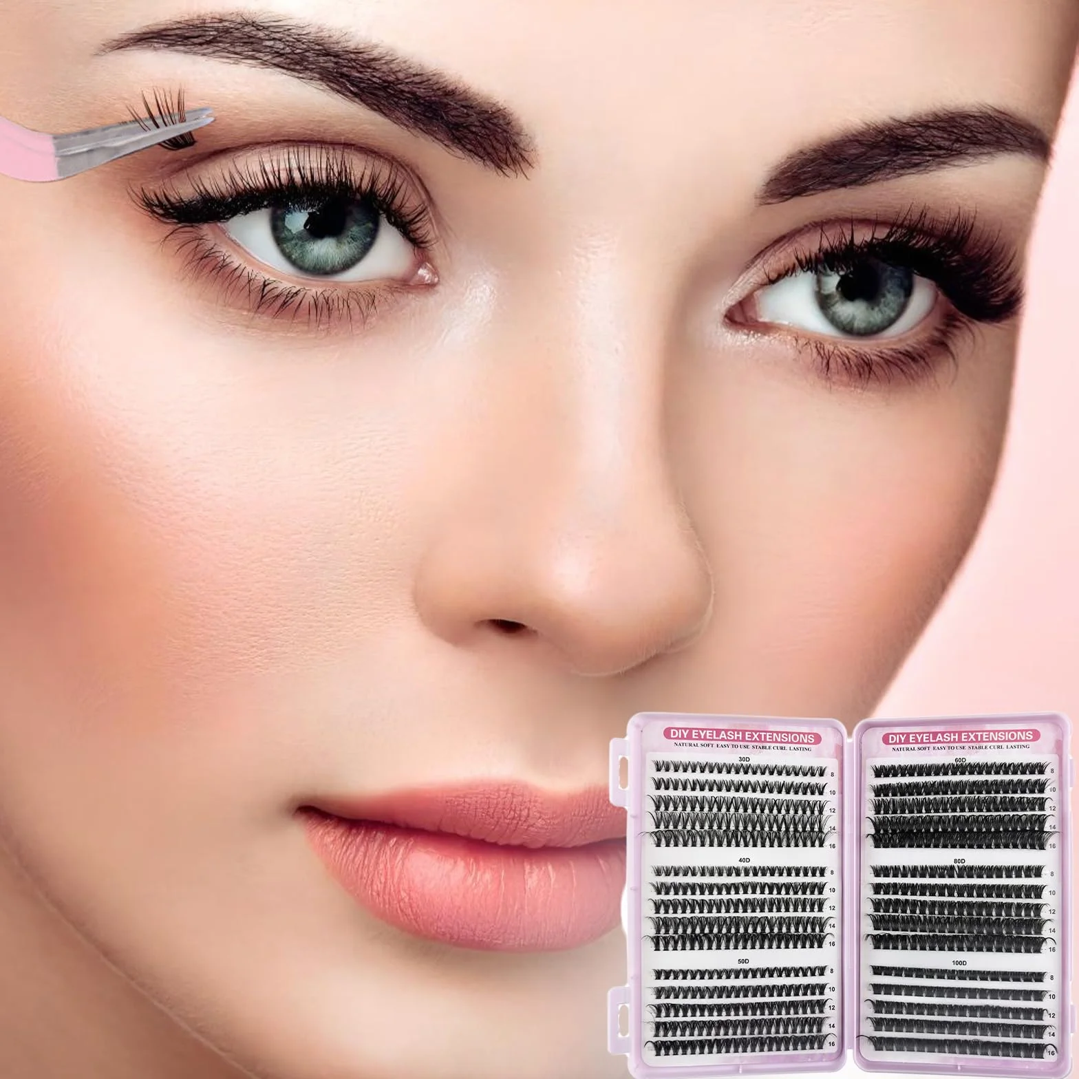 VEGCOO Pestañas Postizas Cluster Lashes 570 Unds 30-100D 8-16 mm Extensiones de Pestañas Individuales Tipo Racimo Ruso
