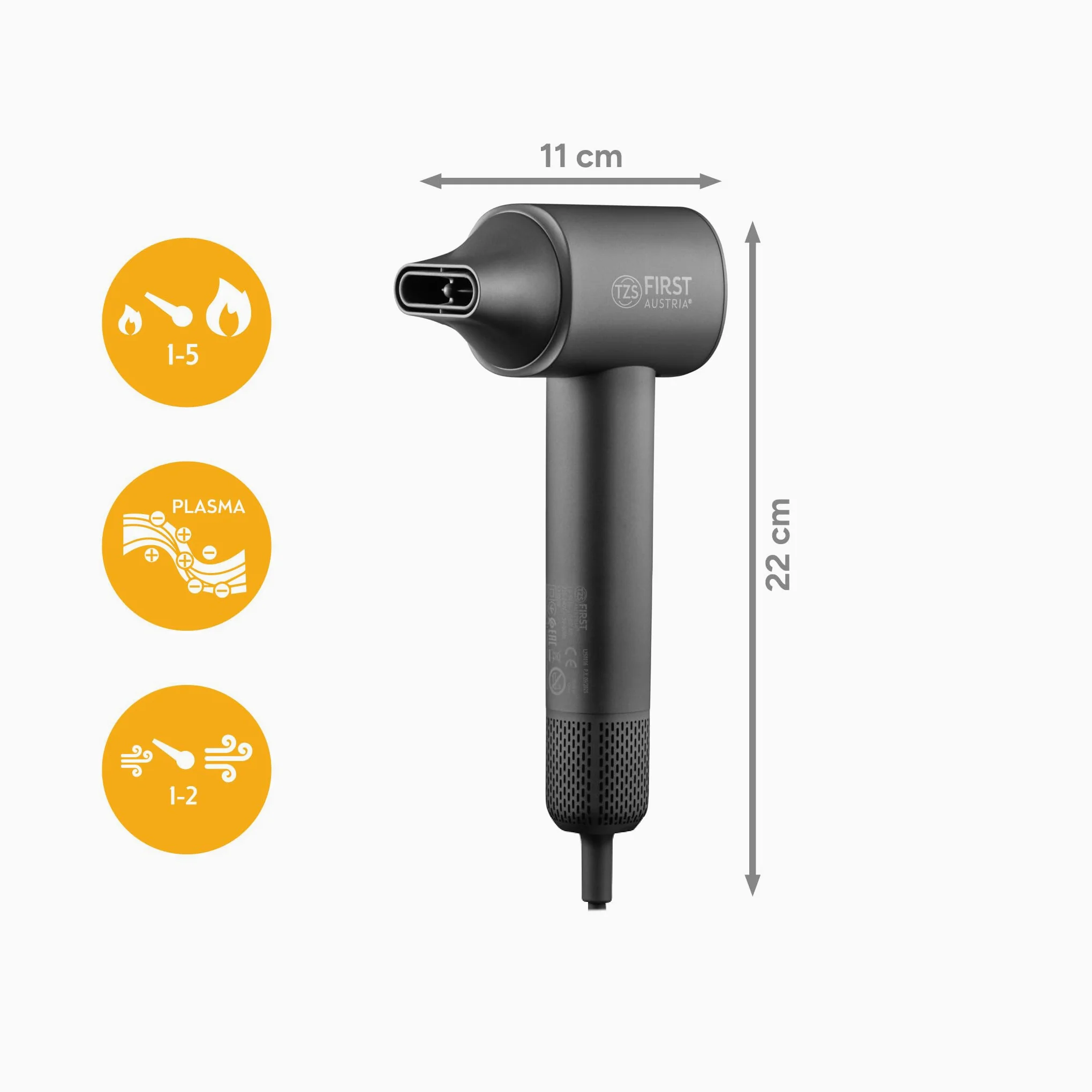 TZS First Austria - Secador de Pelo Iónico Duo Sensor - 1100W - 110.000 RPM - Tecnología de Plasma - Motor Brushless - 5 Modos - Boquilla Magnética - Ligero y Compacto