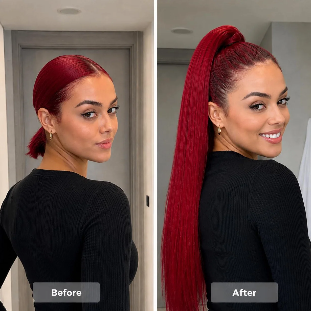 CAISHA Postizo Trenza Cola De Caballo Liso 70 cm Extensiones Cabello Rojo H100