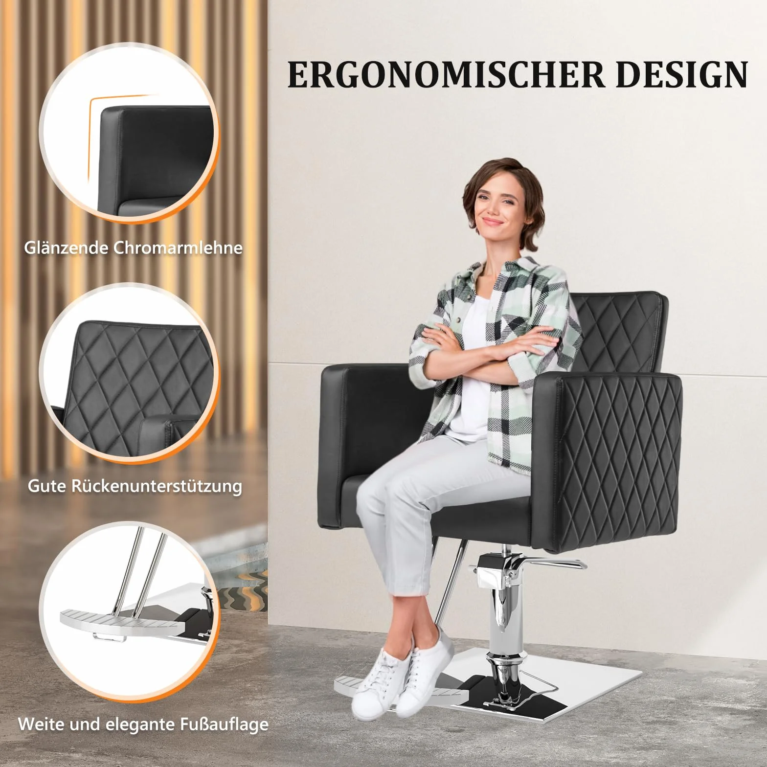 Bonnlo Sillón Peluquería Profesional Giratoria 360° Altura Ajustable 90-105 cm Capacidad 150 kg Negro