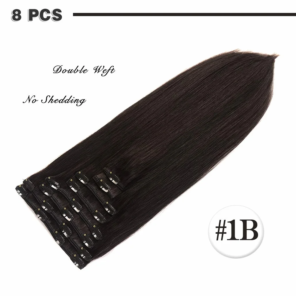 Extensiones de cabello humano Remy de 14 pulgadas con clip, color negro para mujer, corto, sedoso, recto, 8 piezas, 20 clips, extensiones de cabello humano real (14 pulgadas, 100 g, negro natural #1B)