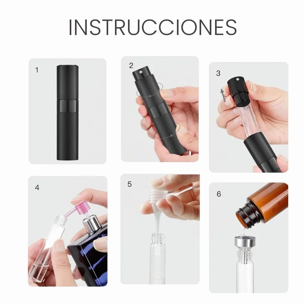 Toureal Atomizador Perfume Recargable Aluminio 8ml Spray Viaje Negro Mate