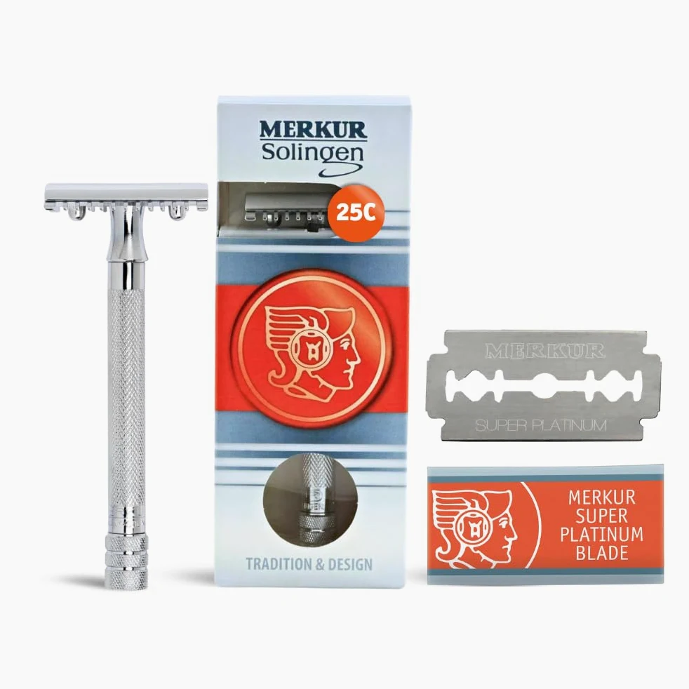 "Merkur 9025001 - Maquinilla de afeitar con peine (mango largo), diseño cromado"