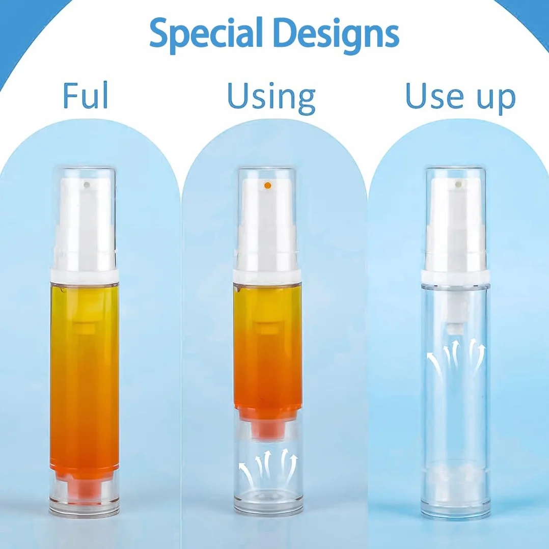 4 Pcs 10ml Bote Airless Dispensador de Bomba, Travel Bottles, Botella Vacía de Viaje, Botella de Presión de Vacío, Contenedor de Bomba de Cosmético, para Loción Crema Facial Crema de Manos