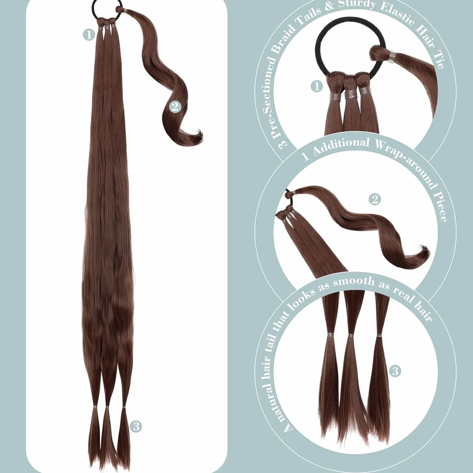 Wekuw Extensiones de pelo natural marrón para cola de caballo y trenzas
