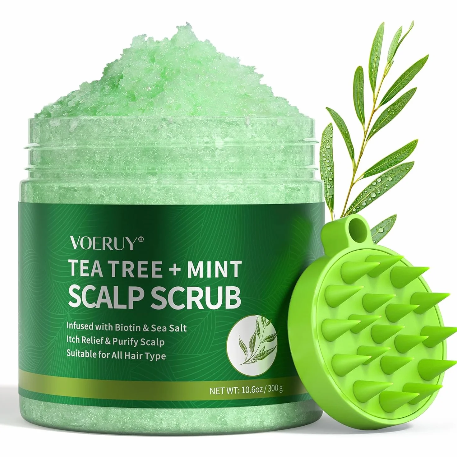 Exfoliante para cuero cabelludo 2 en 1 con aceite de menta, masajeador de silicona, 10,6 oz/300 g