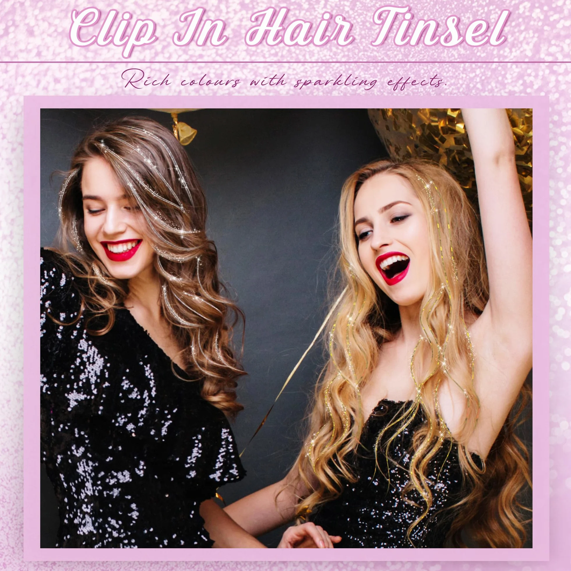 Extensiones de Cabello de Oropel de Hadas 12 Piezas, Accesorios Brillantes de Moda para Mujeres y Niñas - Plata