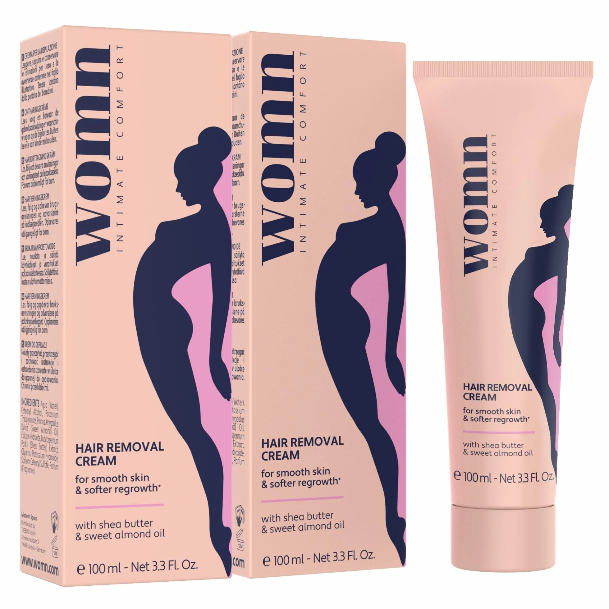 womn Crema Depilatoria Pack de 2 (2 x 100 ml) – Depilación suave para zona íntima y bikini – Sin cortes ni granitos