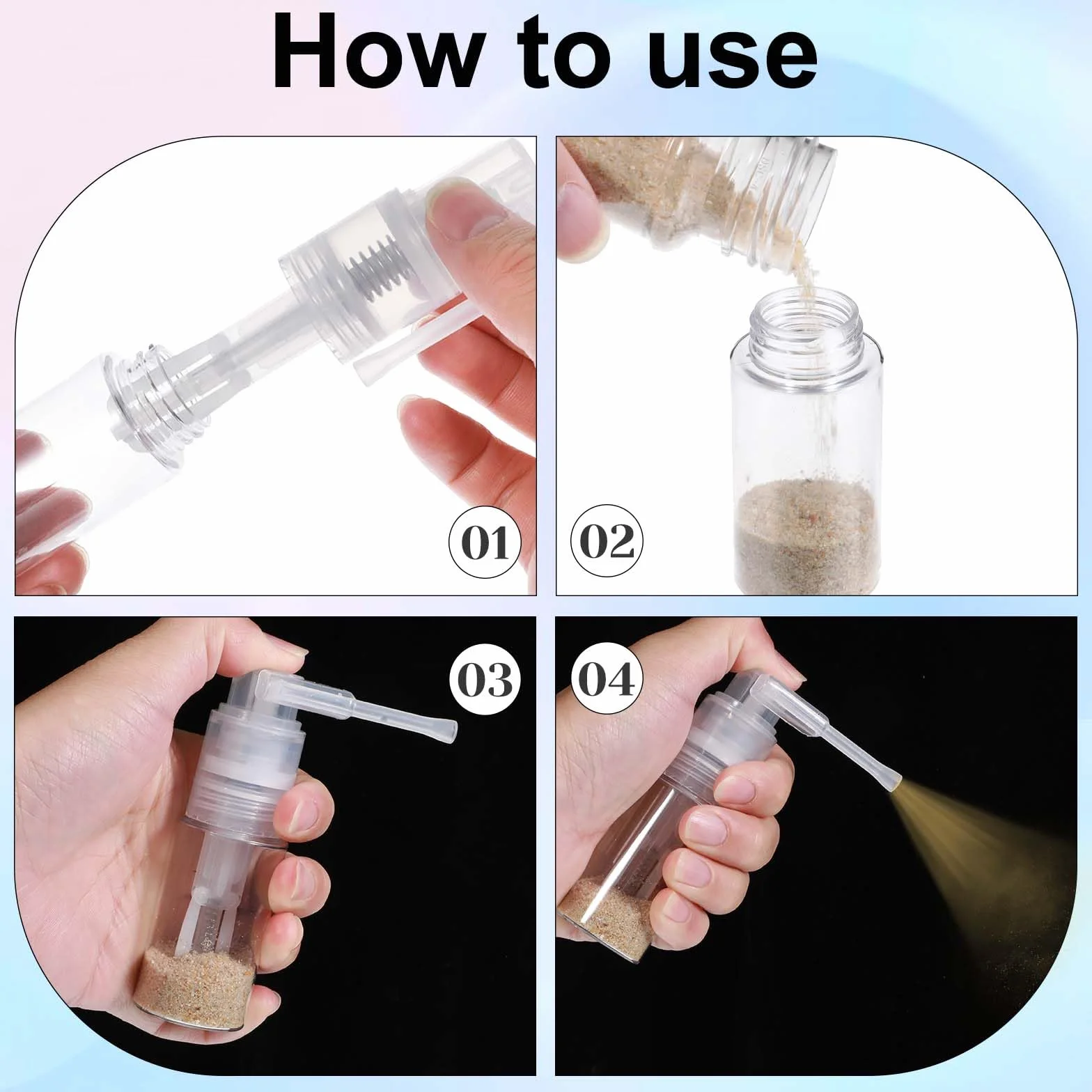 Yuanchu Pulverizador de polvo brillante 2 unidades 14 ml + 35 ml portátil extraíble botella spray transparente plástico vacío