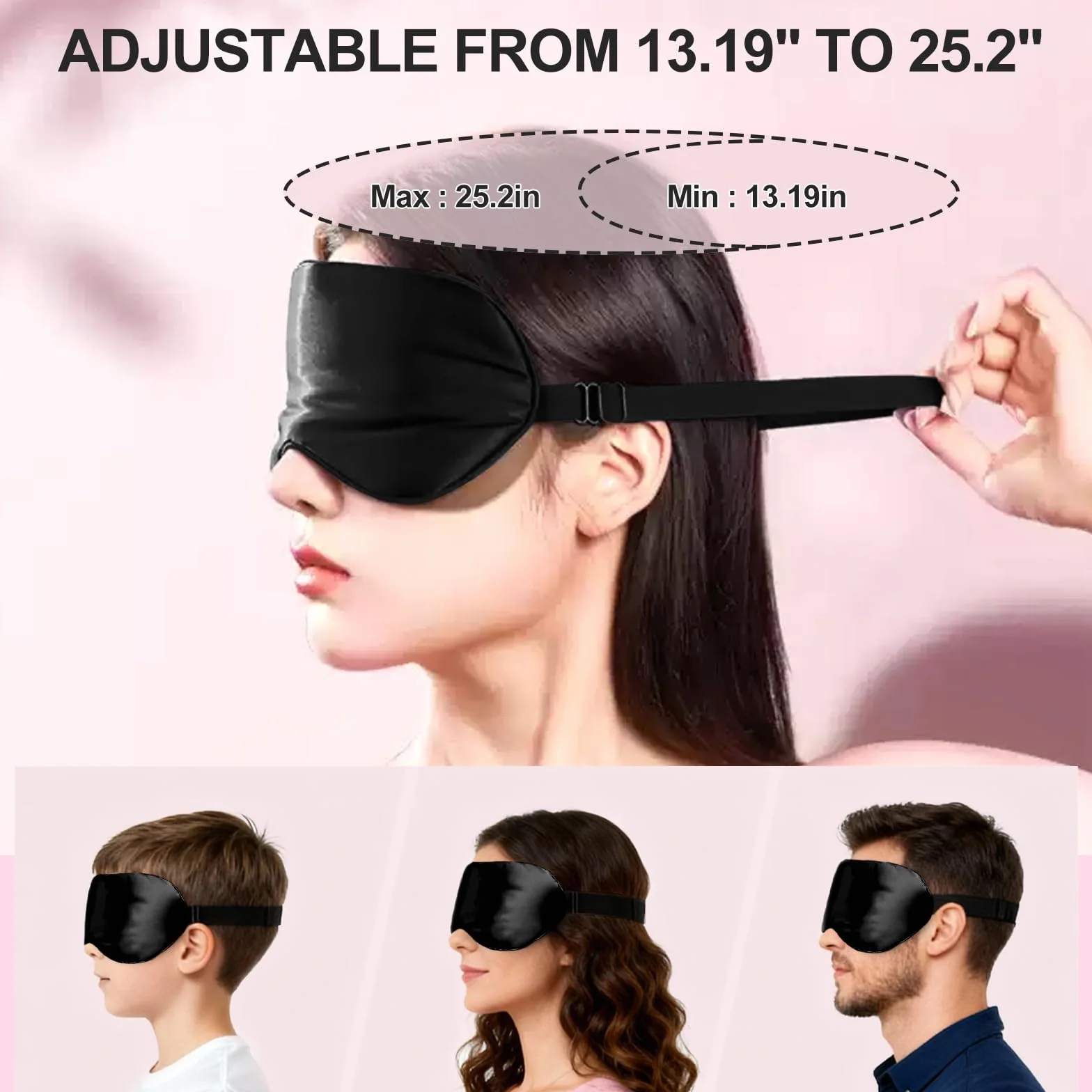 Antifaz para Dormir de Seda, Ultrasuave con Correa Ajustable, 2 Piezas para Hombre Mujer Niños Viaje Yoga