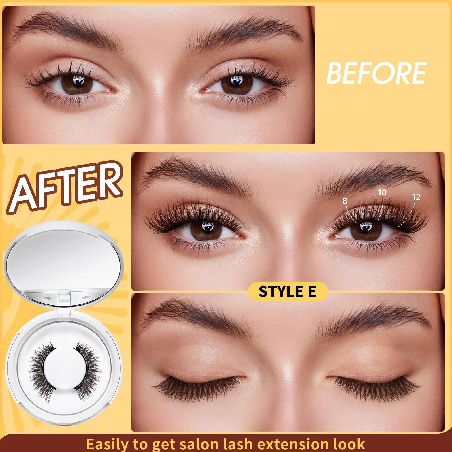 Pestañas Postizas Magnéticas Larga Duración con Applicatore, Aspecto Natural, Sin Pegamento (B+E-02)